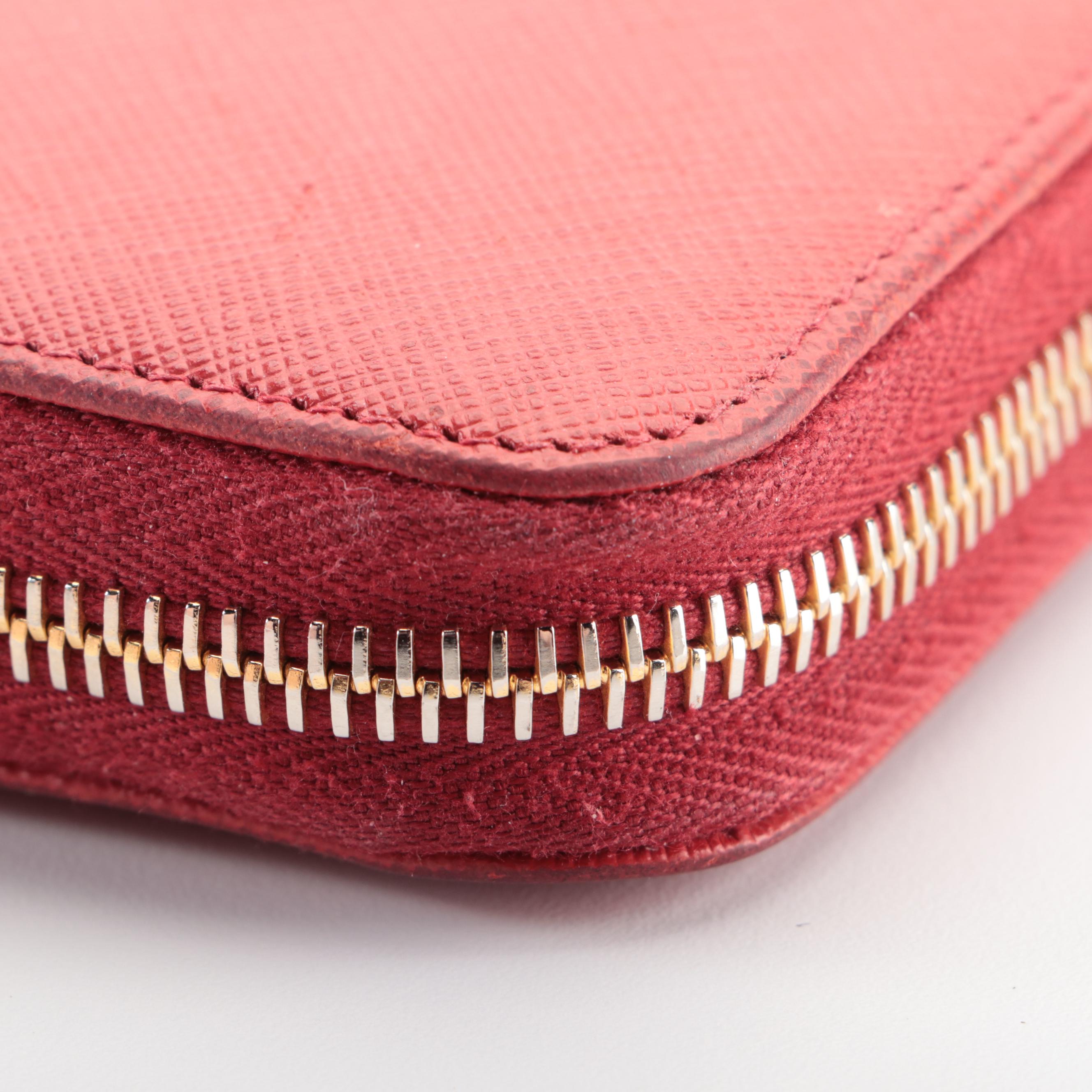 Prada Zip-Around Wallet in Red Saffiano Leather with Box