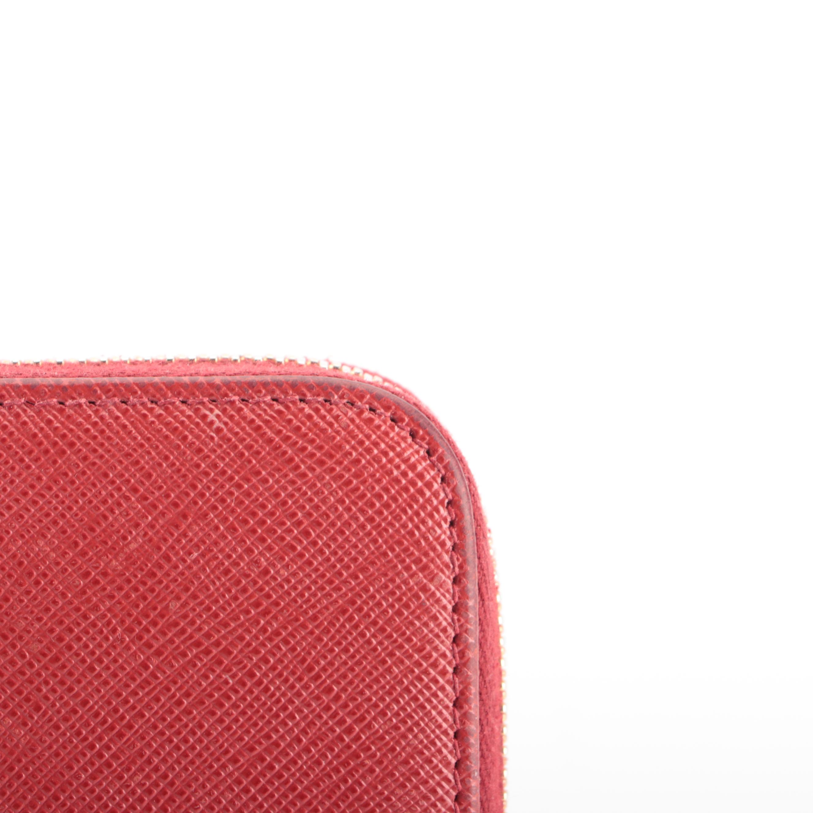 Prada Zip-Around Wallet in Red Saffiano Leather with Box
