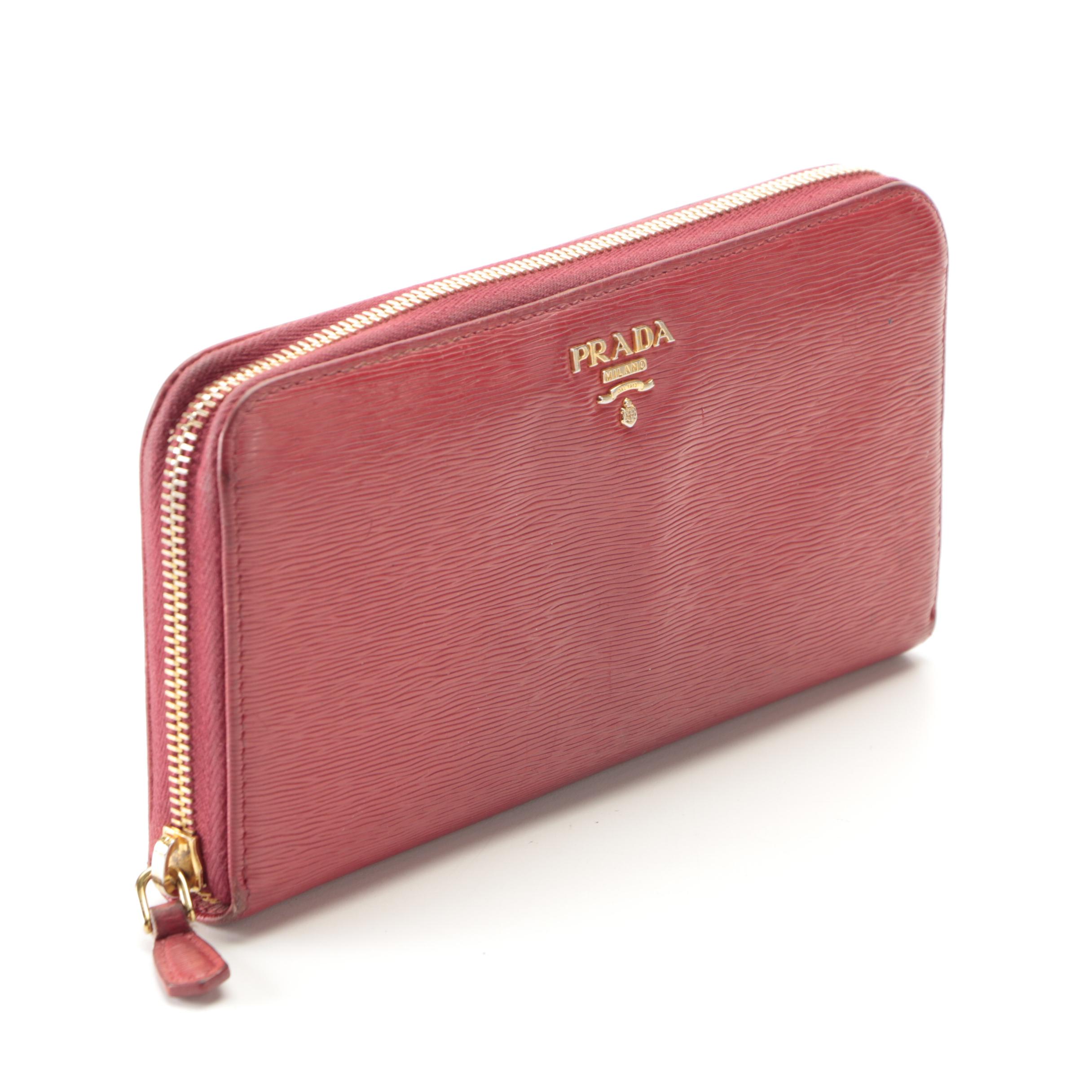 Prada Zip-Around Wallet in Red Vitello Move Leather in Box