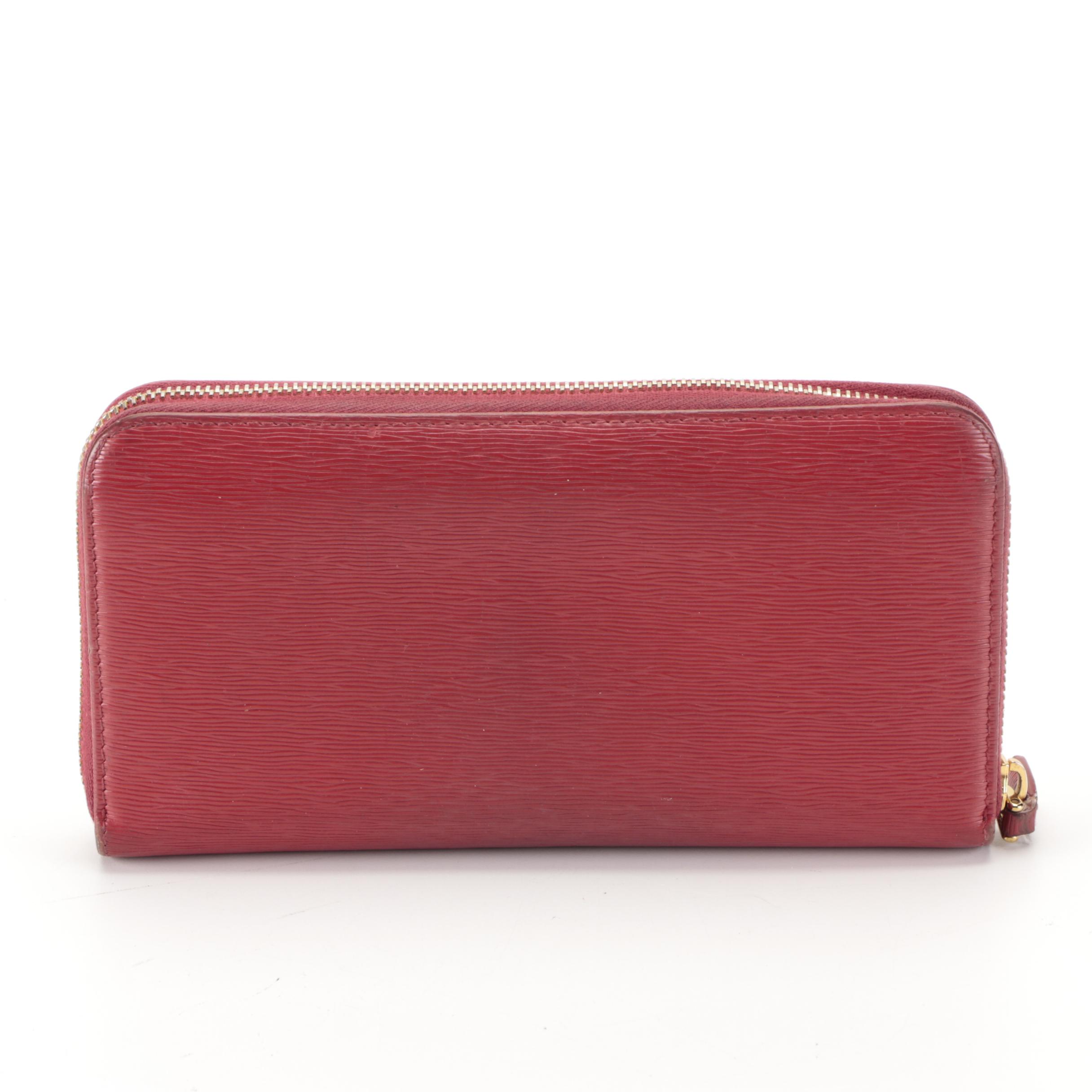 Prada Zip-Around Wallet in Red Vitello Move Leather in Box