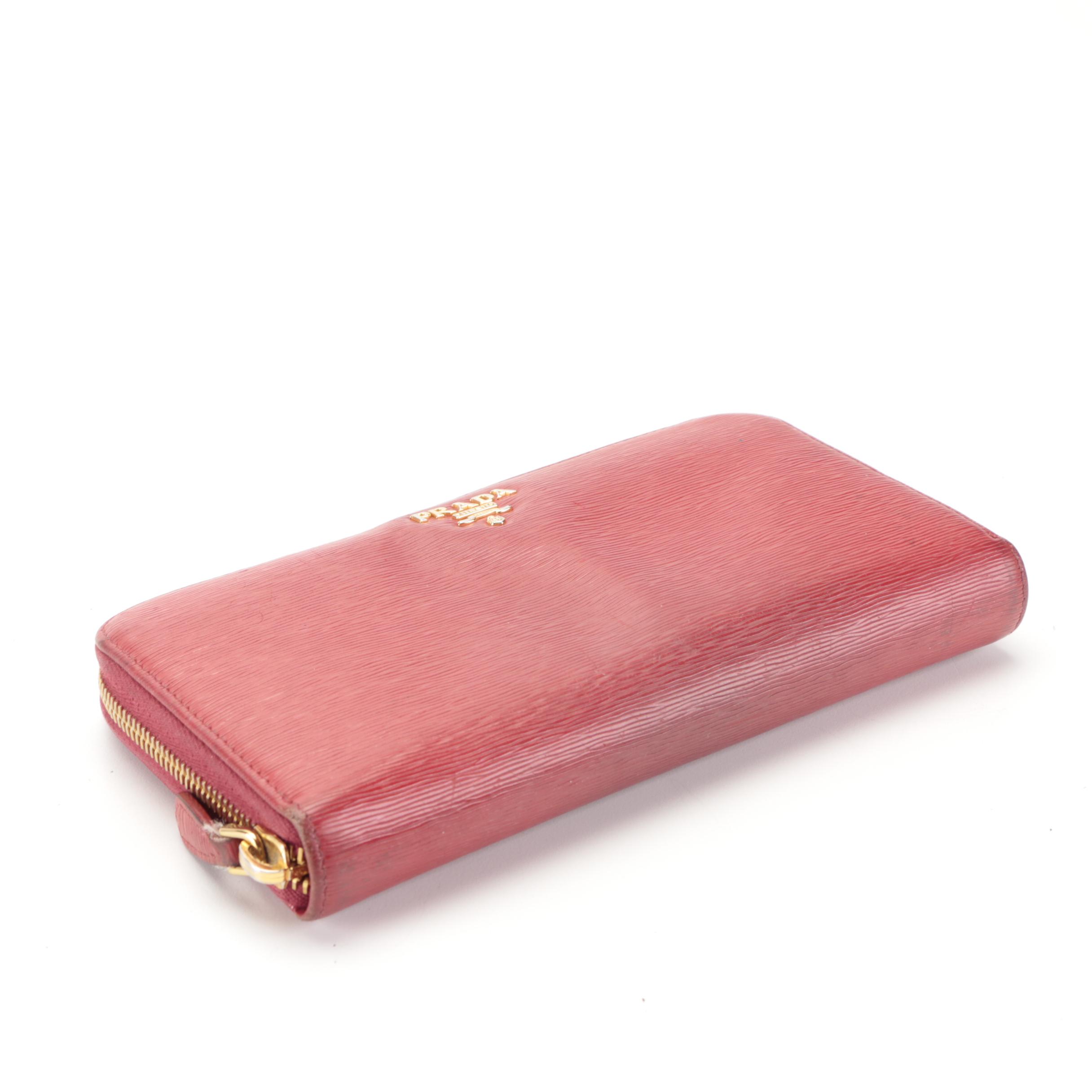 Prada Zip-Around Wallet in Red Vitello Move Leather in Box