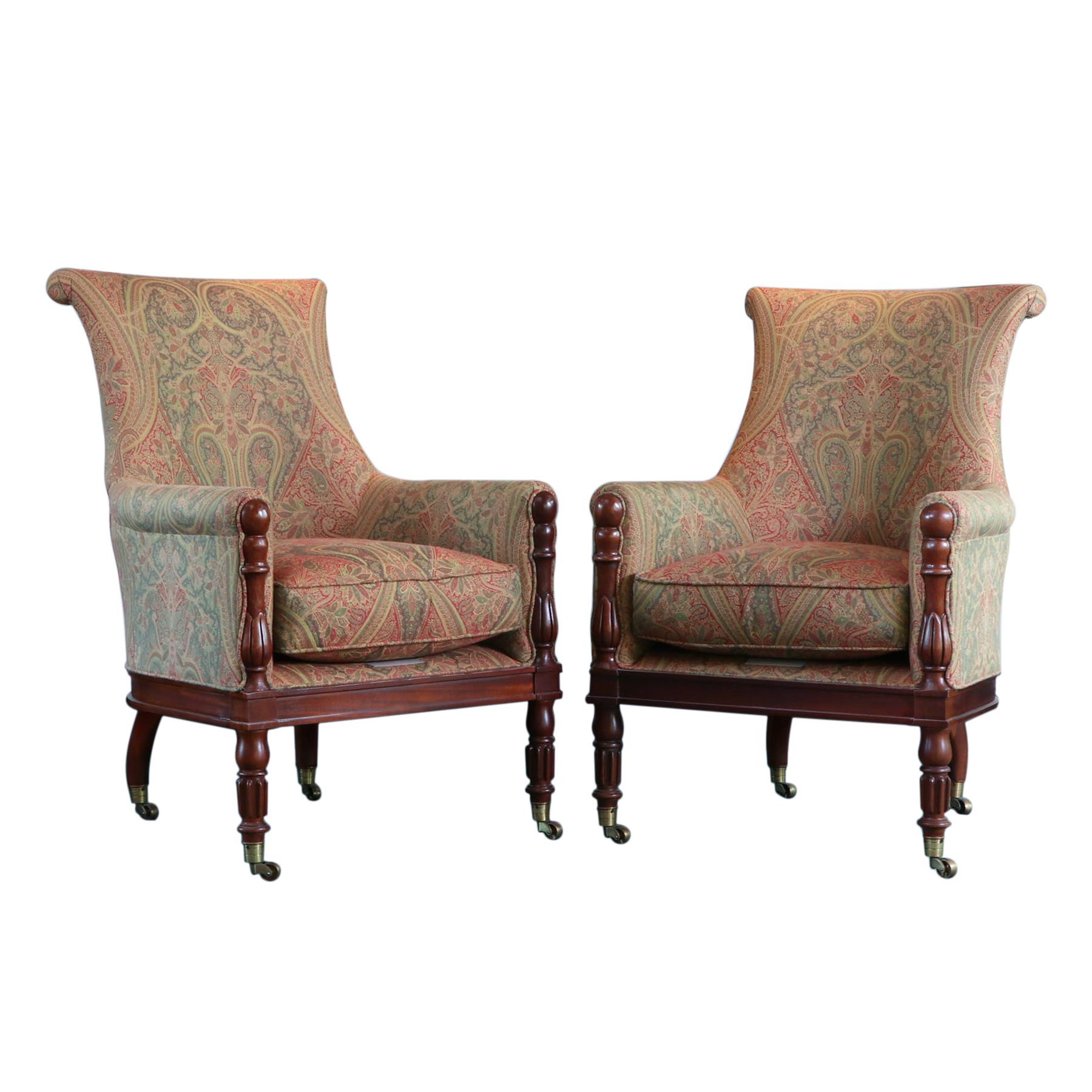 Mark Hampton for Hickory Chair Regency Style Upholstered Mahogany Armchairs