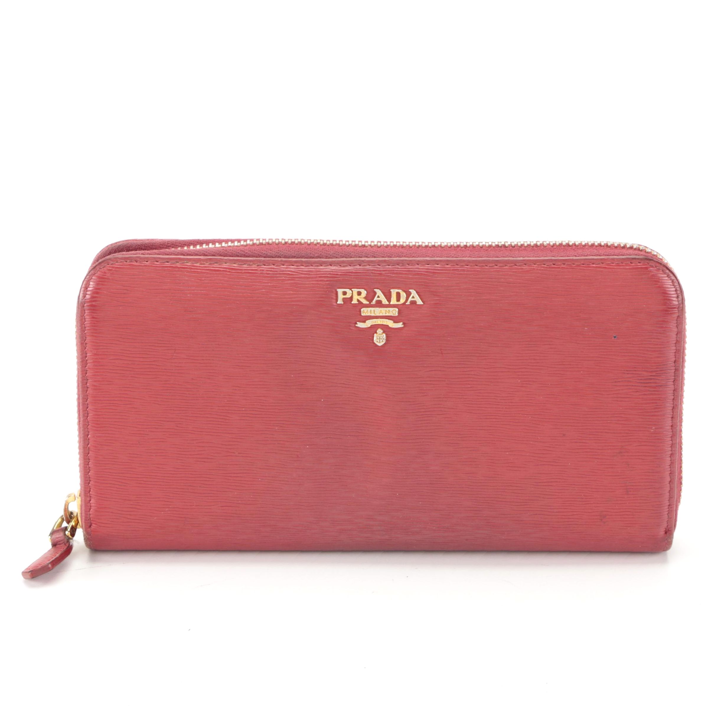 Prada Zip-Around Wallet in Red Vitello Move Leather in Box