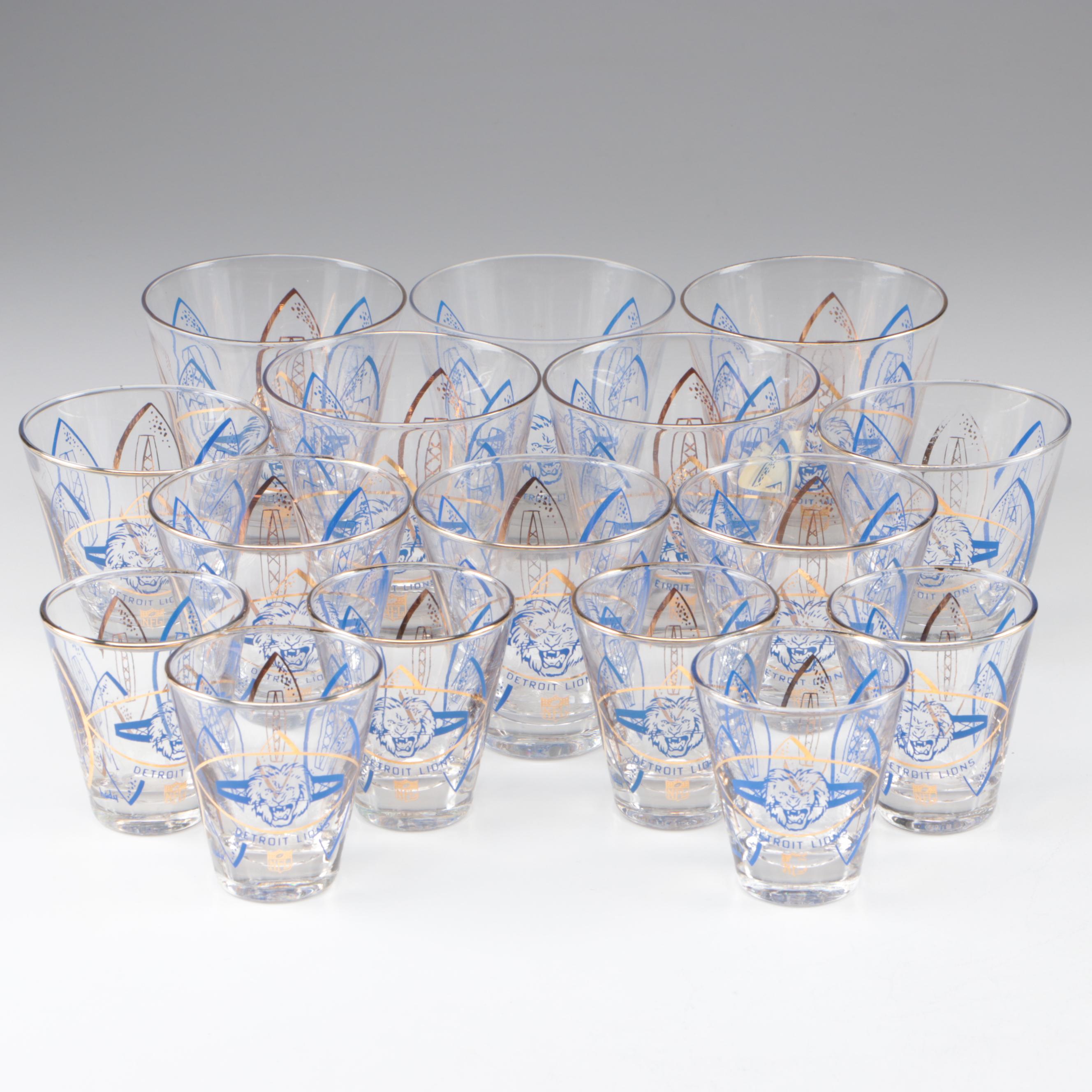 Hedy NFL Football Detroit Lions Cocktail Glasses, Mid to Late 20th C.