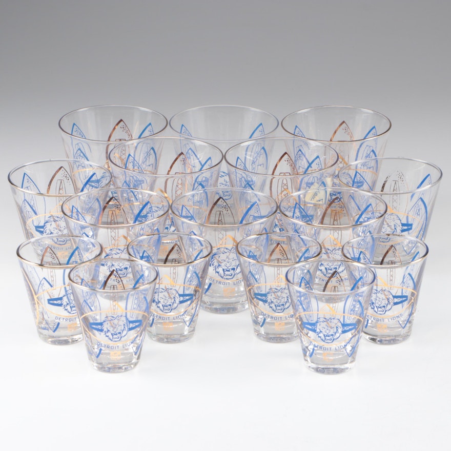 Hedy NFL Football Detroit Lions Cocktail Glasses, Mid to Late 20th C.