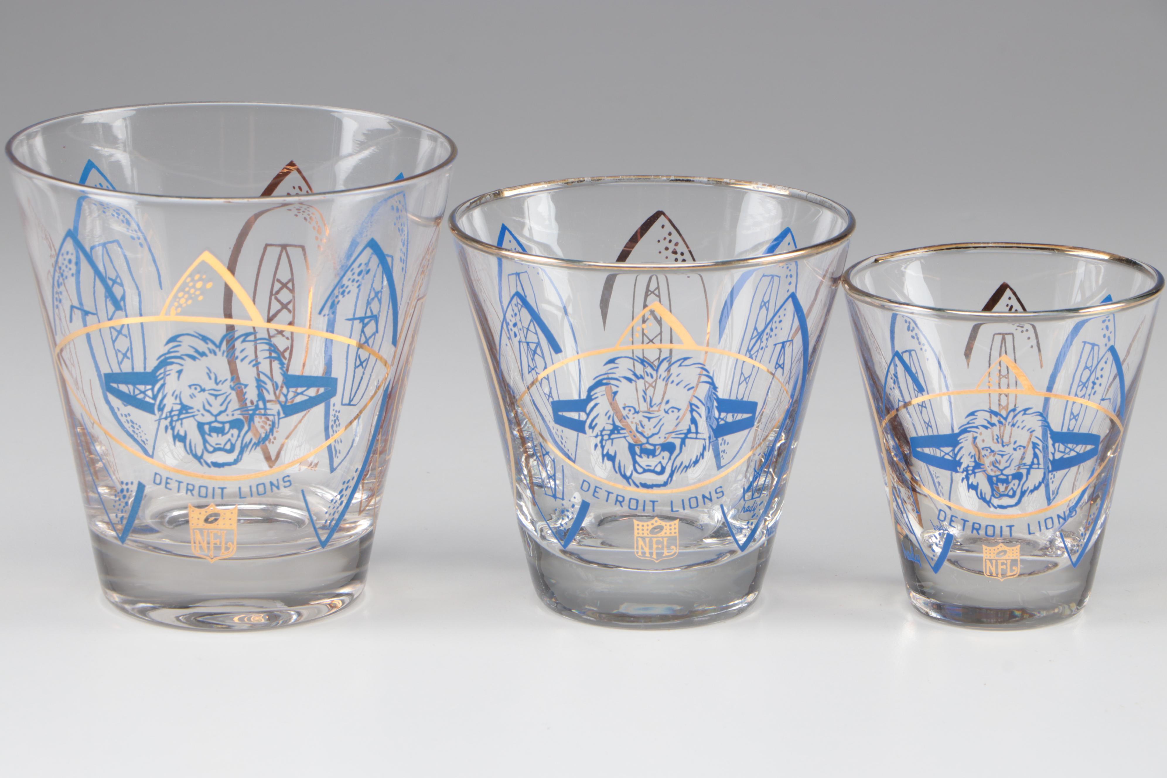 Hedy NFL Football Detroit Lions Cocktail Glasses, Mid to Late 20th C.