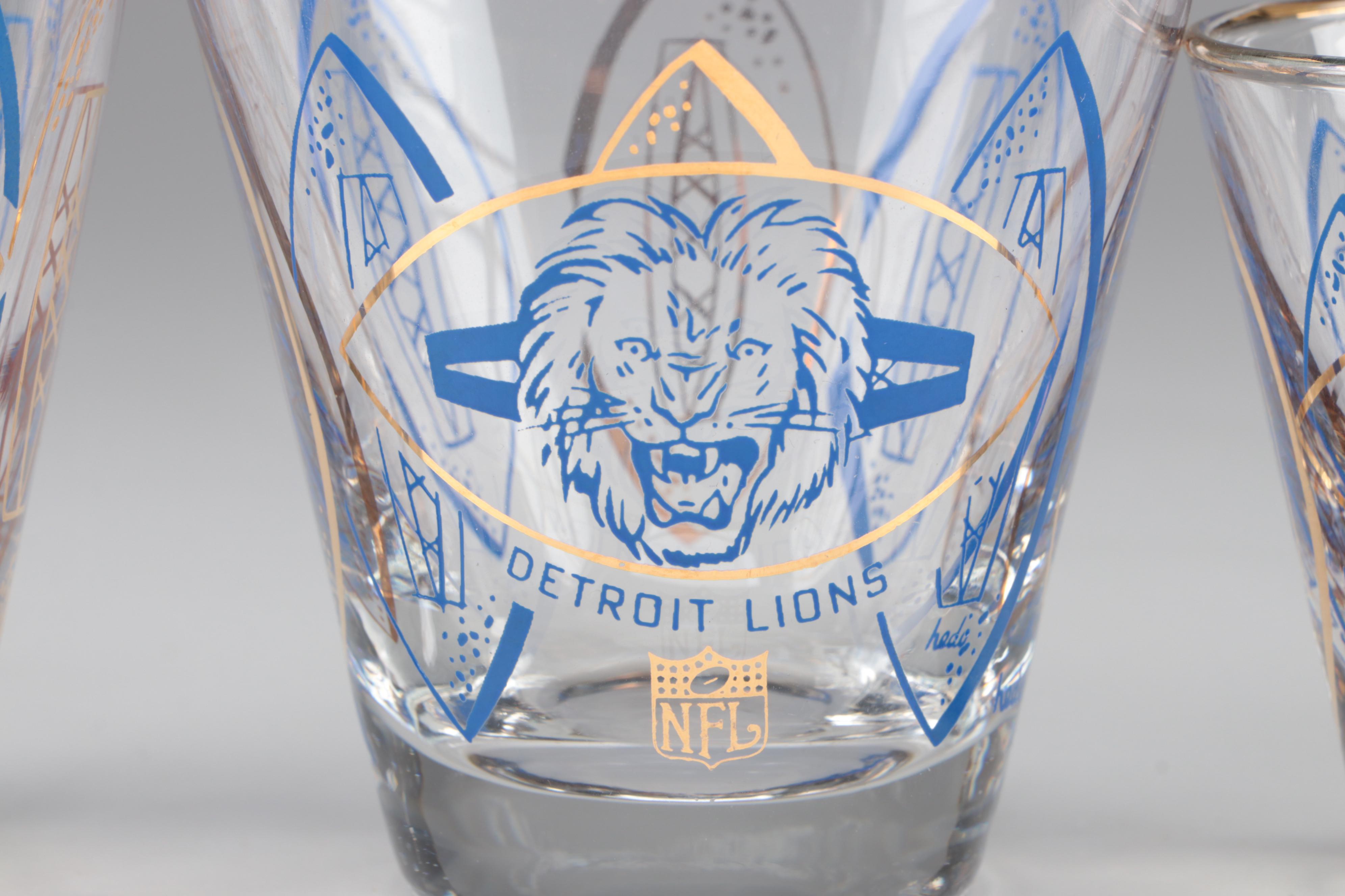 Hedy NFL Football Detroit Lions Cocktail Glasses, Mid to Late 20th C.