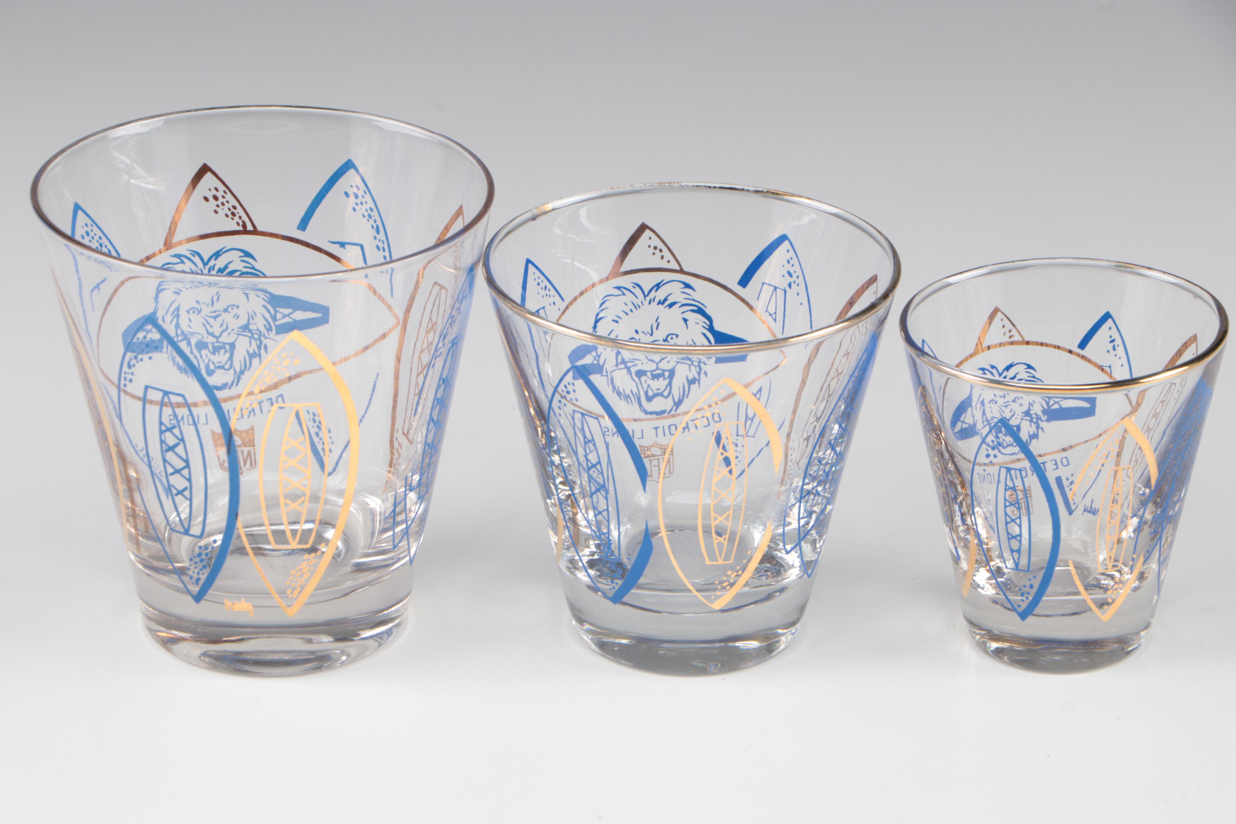 Hedy NFL Football Detroit Lions Cocktail Glasses, Mid to Late 20th C.