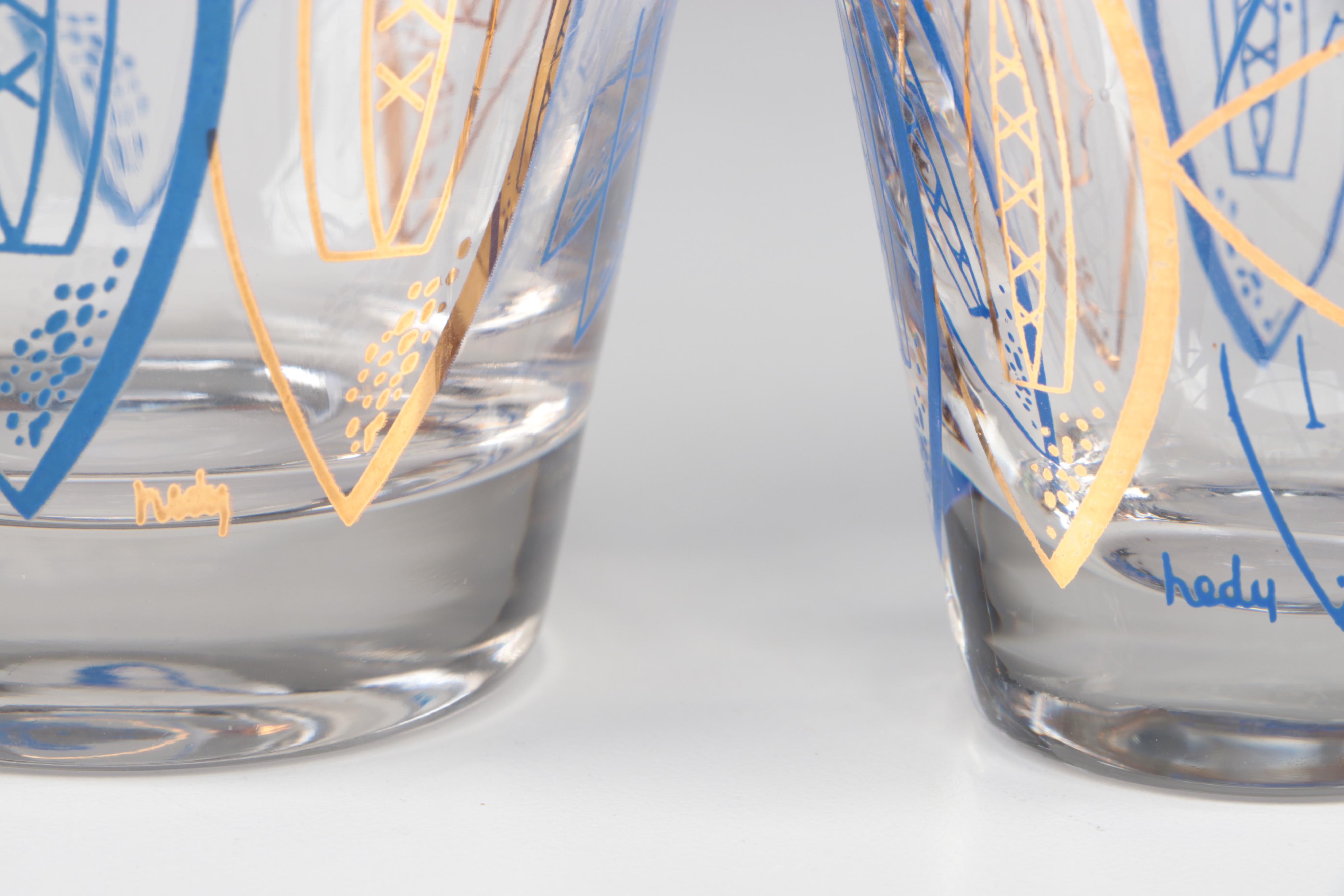 Hedy NFL Football Detroit Lions Cocktail Glasses, Mid to Late 20th C.