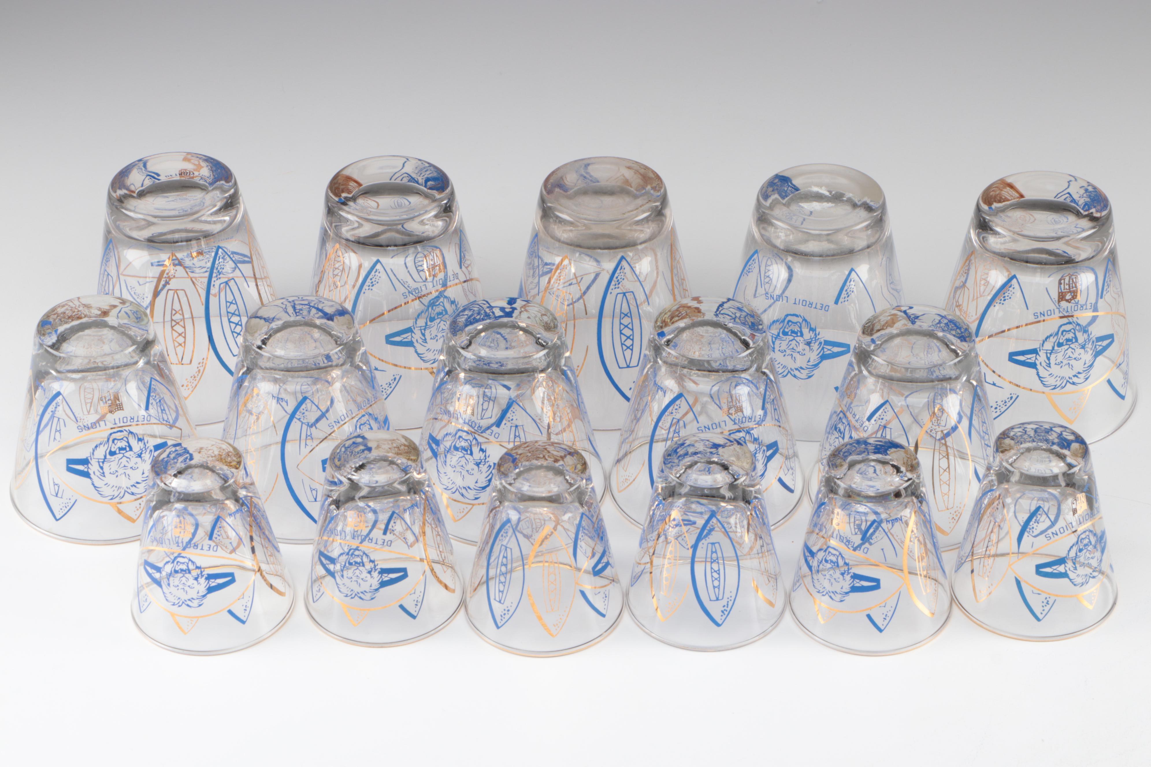 Hedy NFL Football Detroit Lions Cocktail Glasses, Mid to Late 20th C.