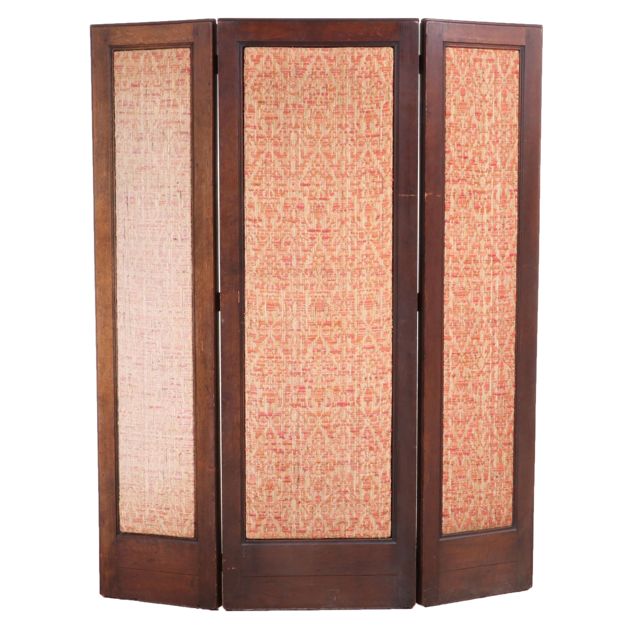 Oak Linen-Fold Carved Three-Panel Screen, 1920s