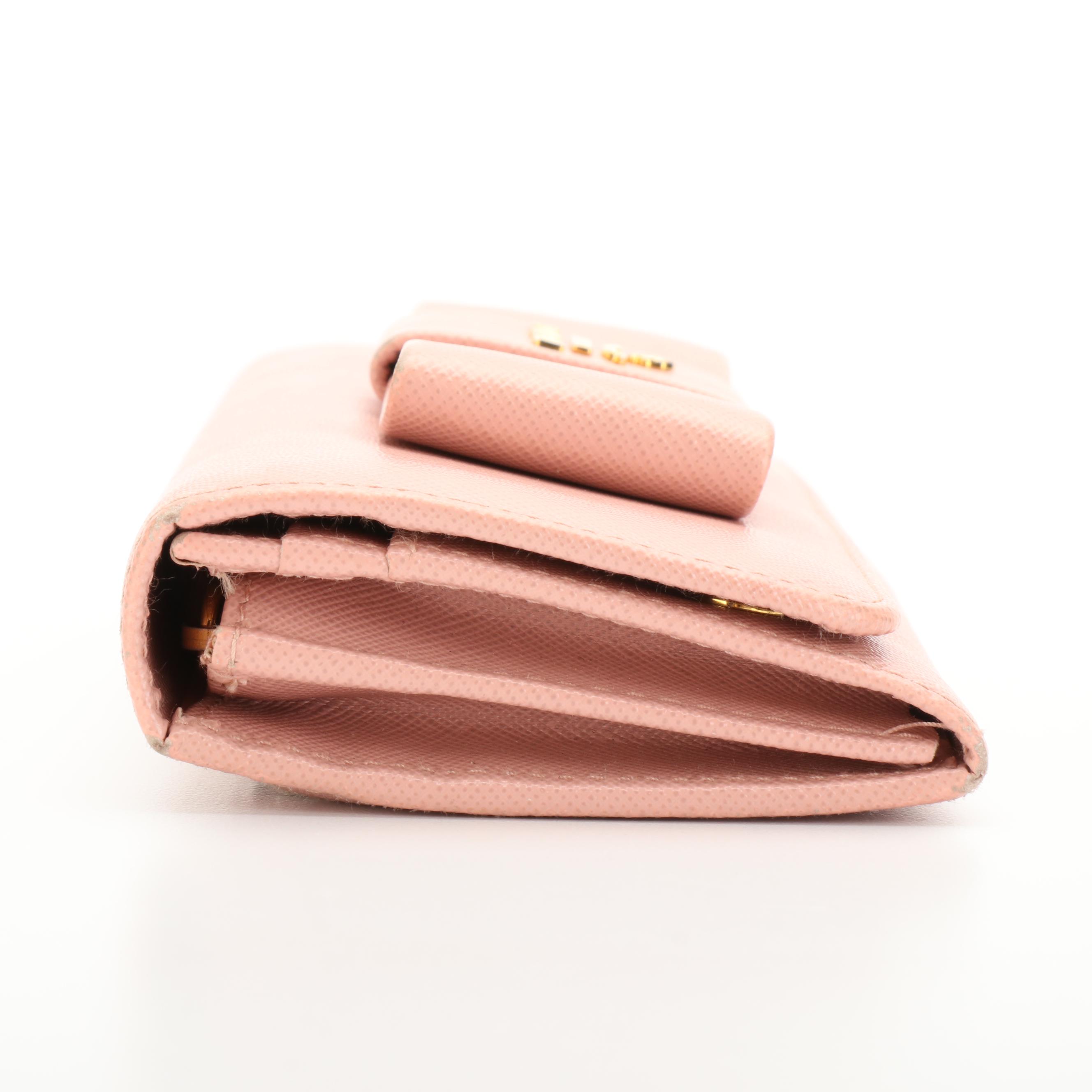 Prada Continental Bow Wallet in Orchid Saffiano Leather with Box