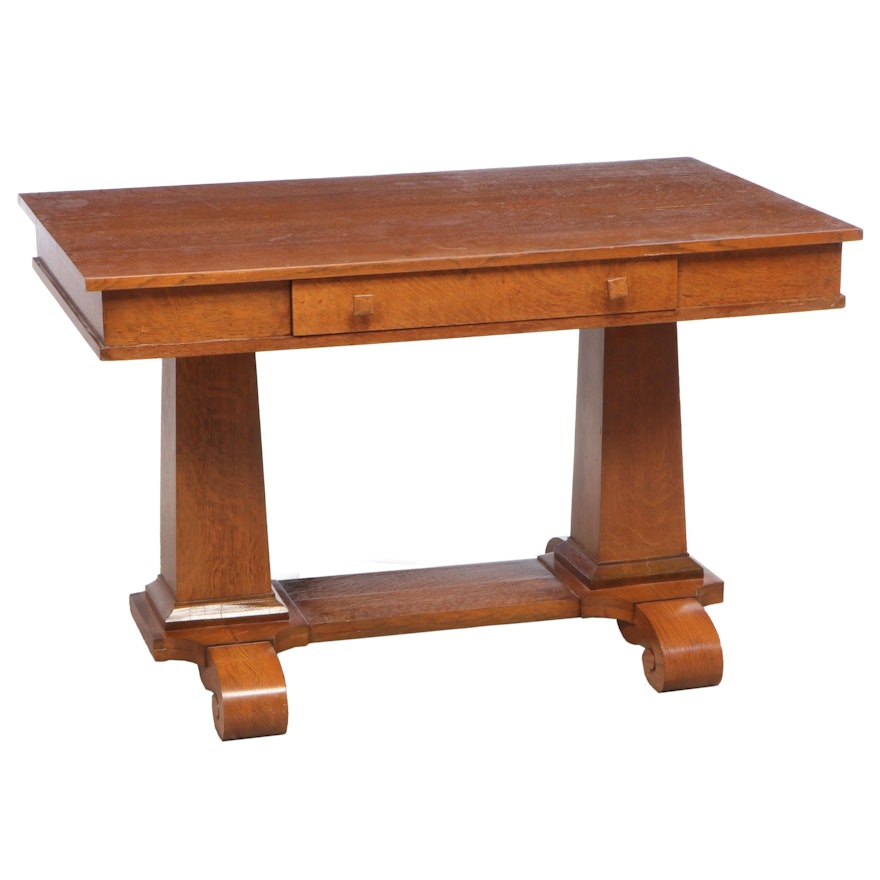 American Empire Revival Quartersawn Oak Writing Table, Early 20th Century