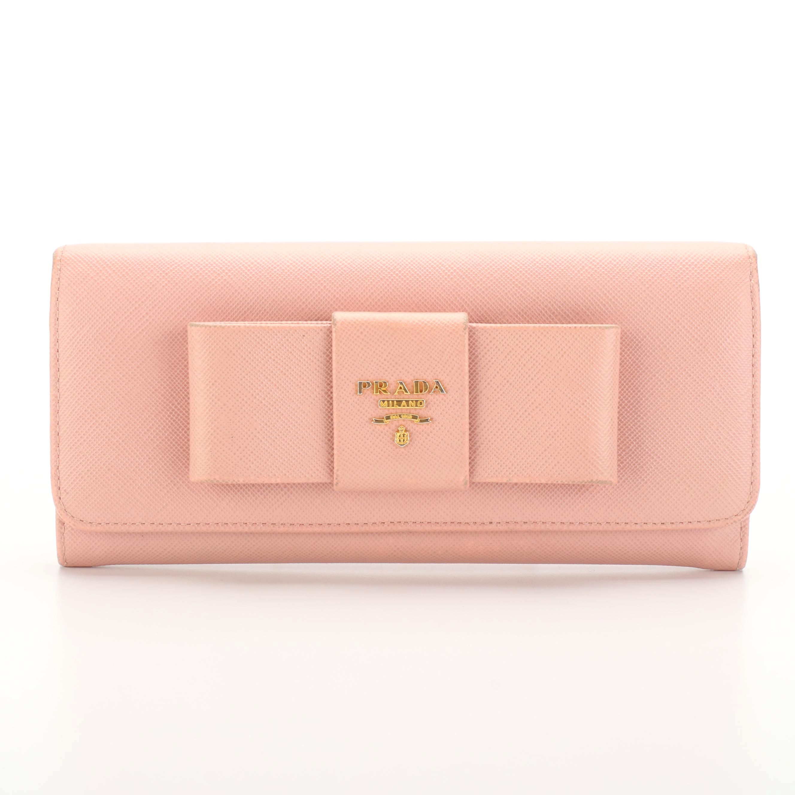 Prada Continental Bow Wallet in Orchid Saffiano Leather with Box