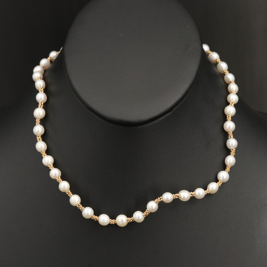 14K Pearl Station Necklace