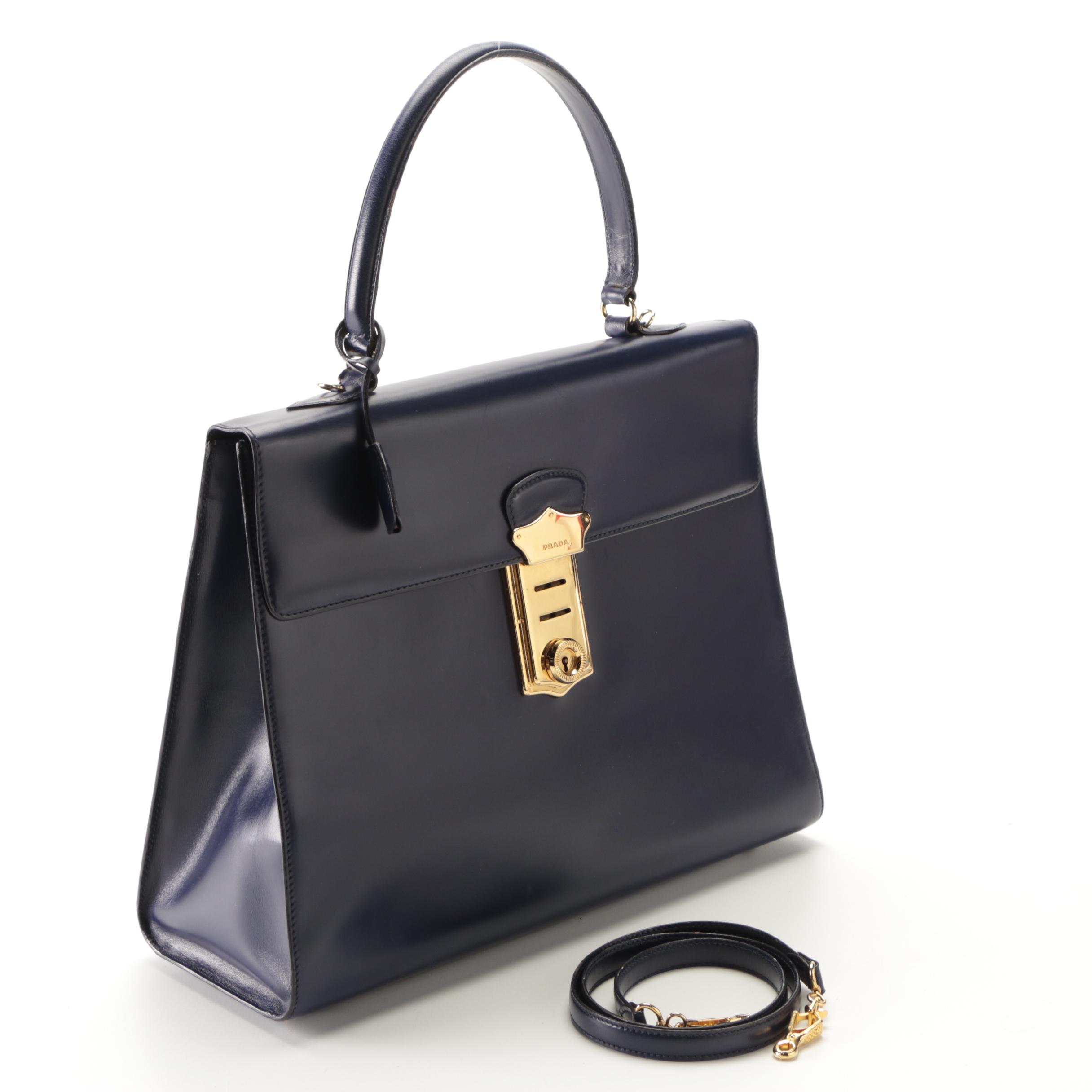 Prada Two-Way Locking Top-Handle Bag in Anemone Blue Bijoux Leather