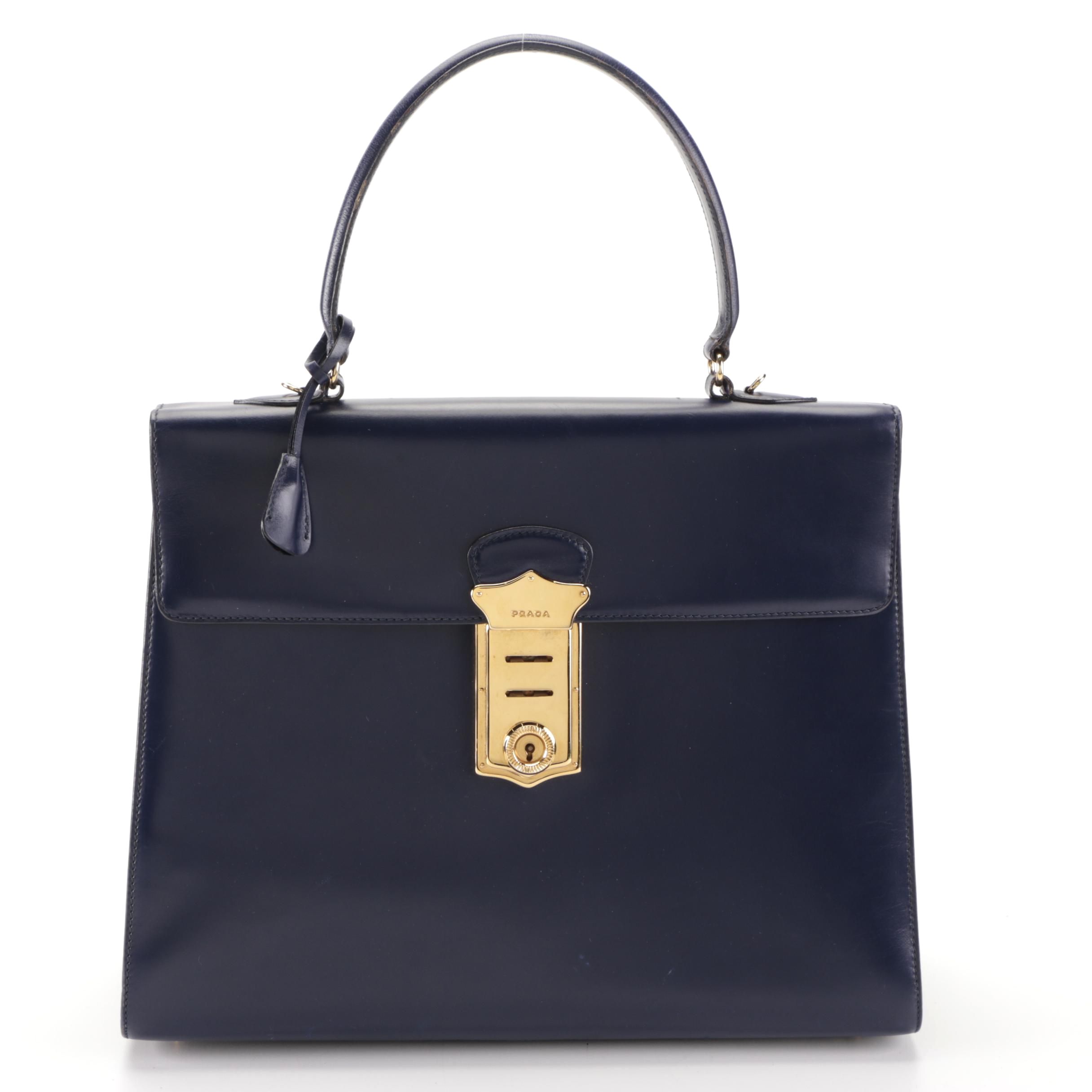 Prada Two-Way Locking Top-Handle Bag in Anemone Blue Bijoux Leather