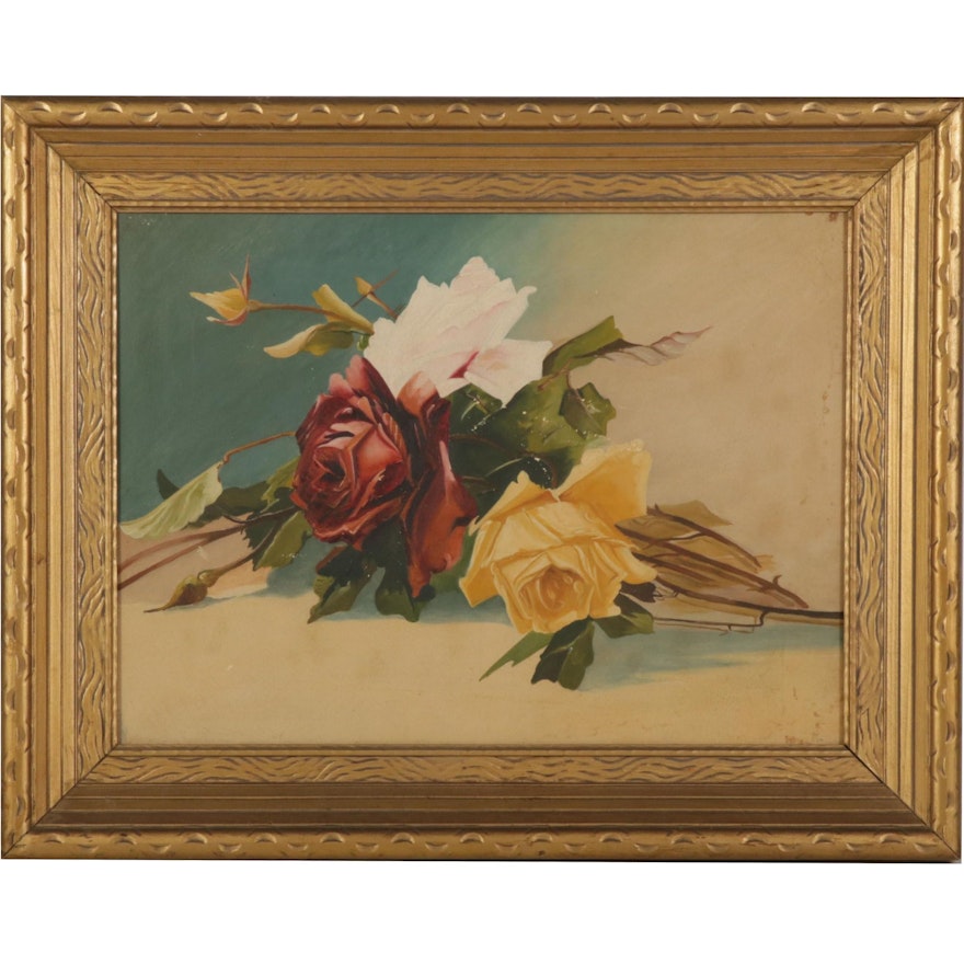 Eliseo Santamaria Cut Roses Still Life Oil Painting, 1922