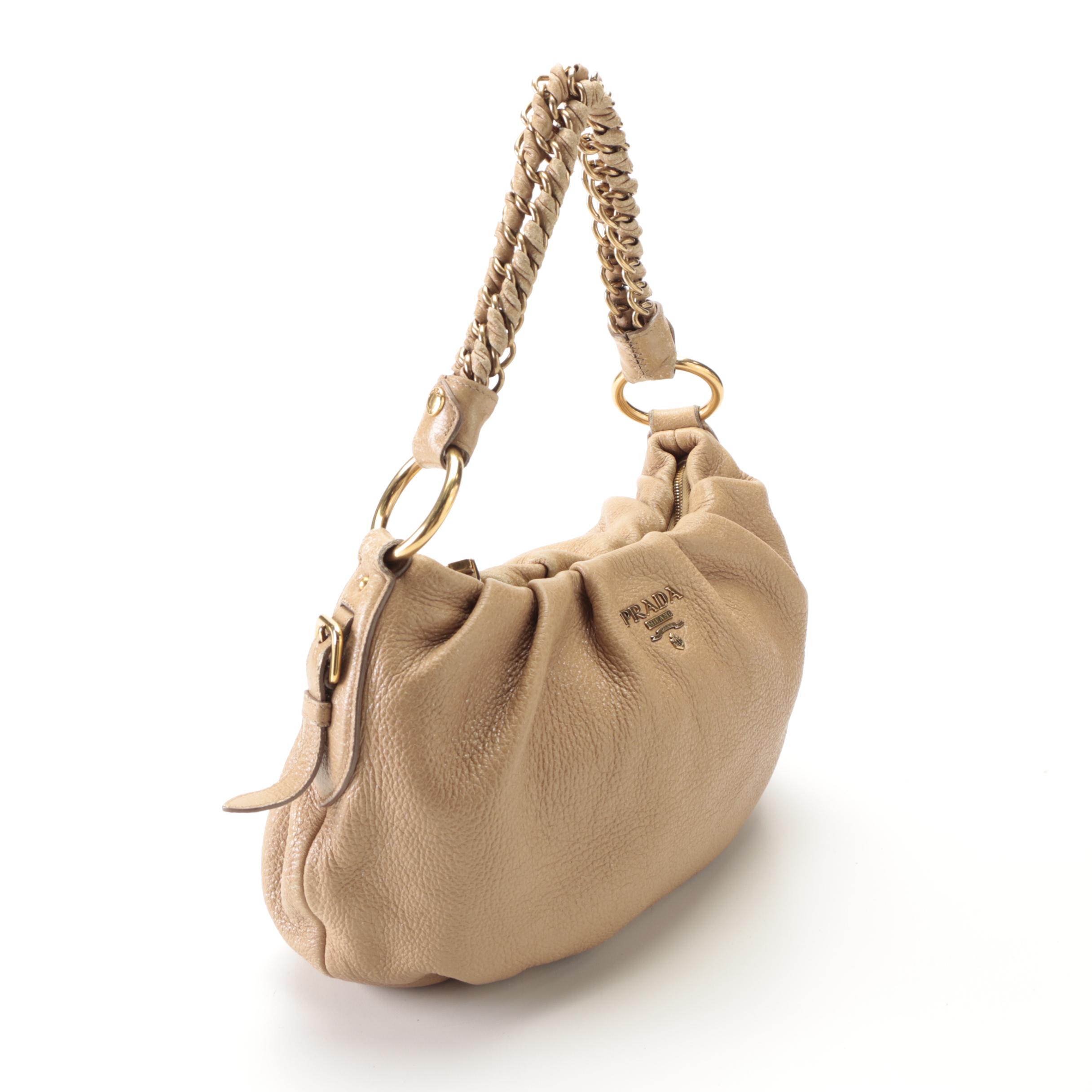 Prada Small Zip Shoulder Bag in Shiny Cervo Lux Deerskin Leather