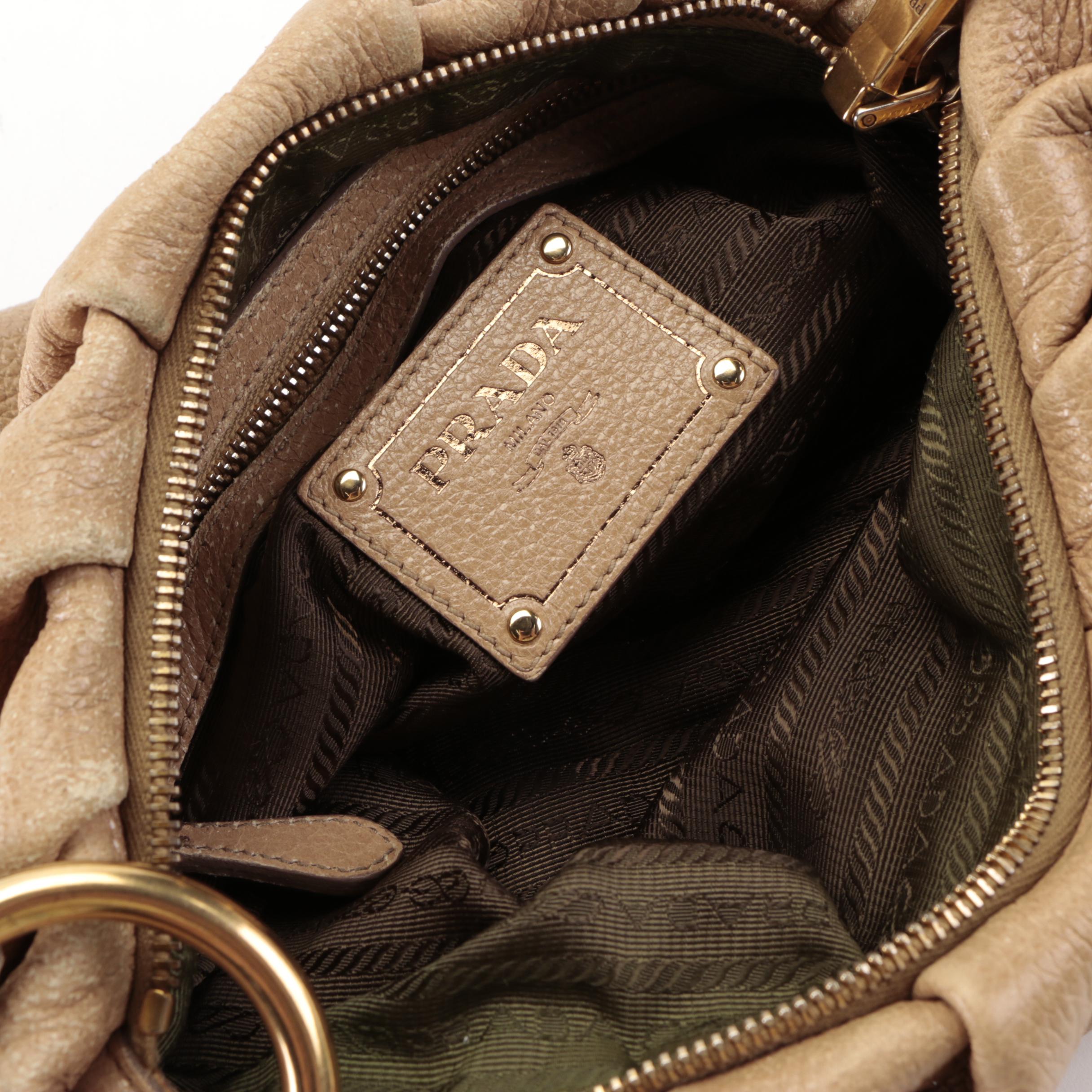 Prada Small Zip Shoulder Bag in Shiny Cervo Lux Deerskin Leather