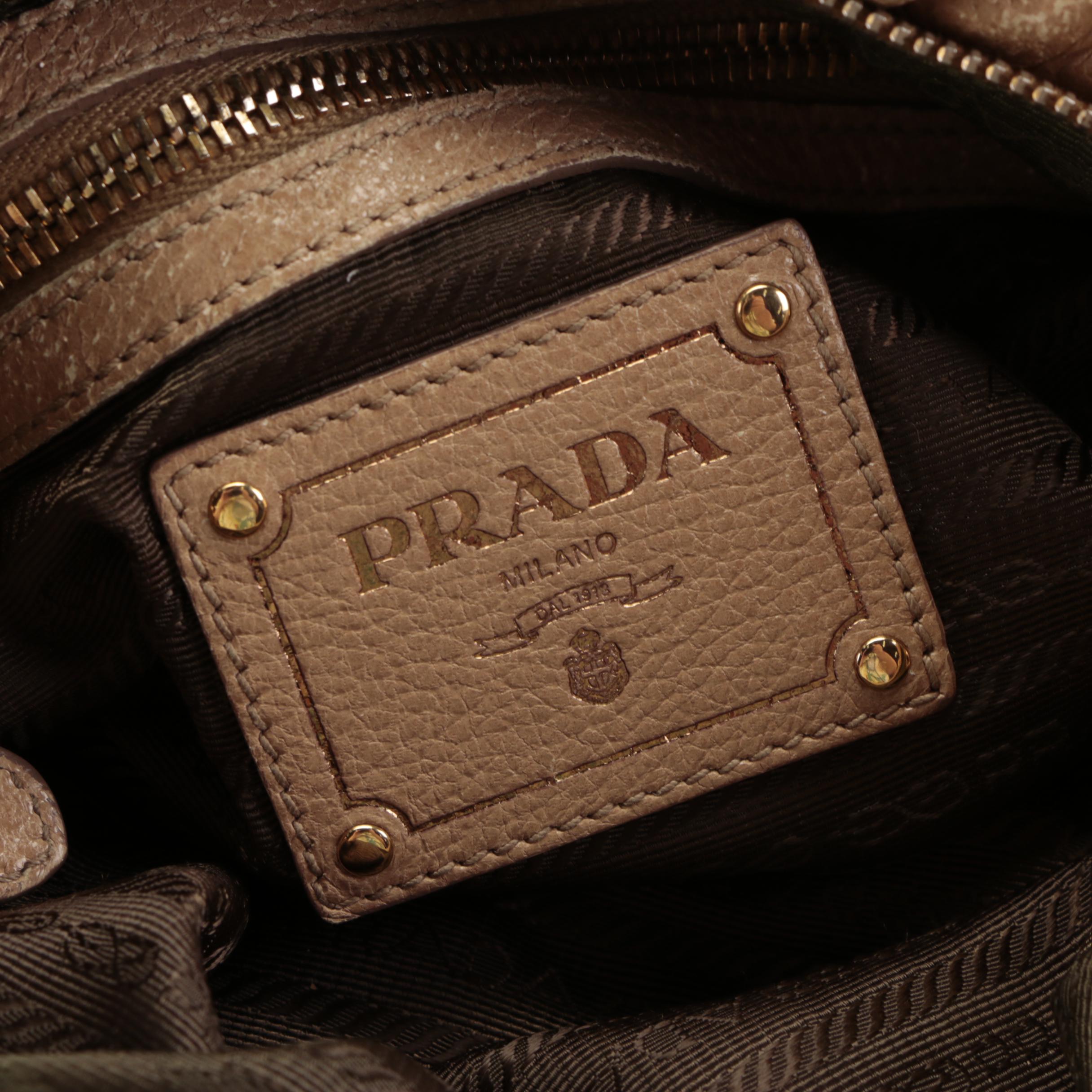 Prada Small Zip Shoulder Bag in Shiny Cervo Lux Deerskin Leather
