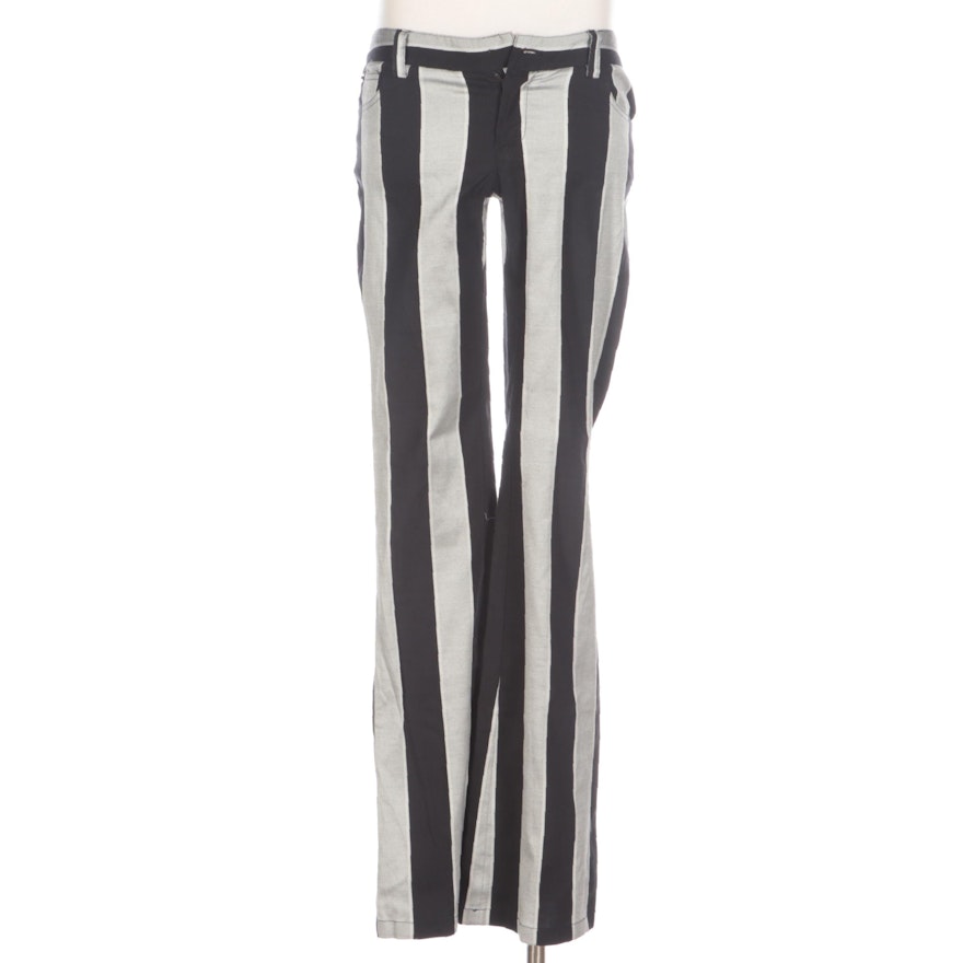 Alice + Olivia Black/Grey Striped Flare Leg Pants