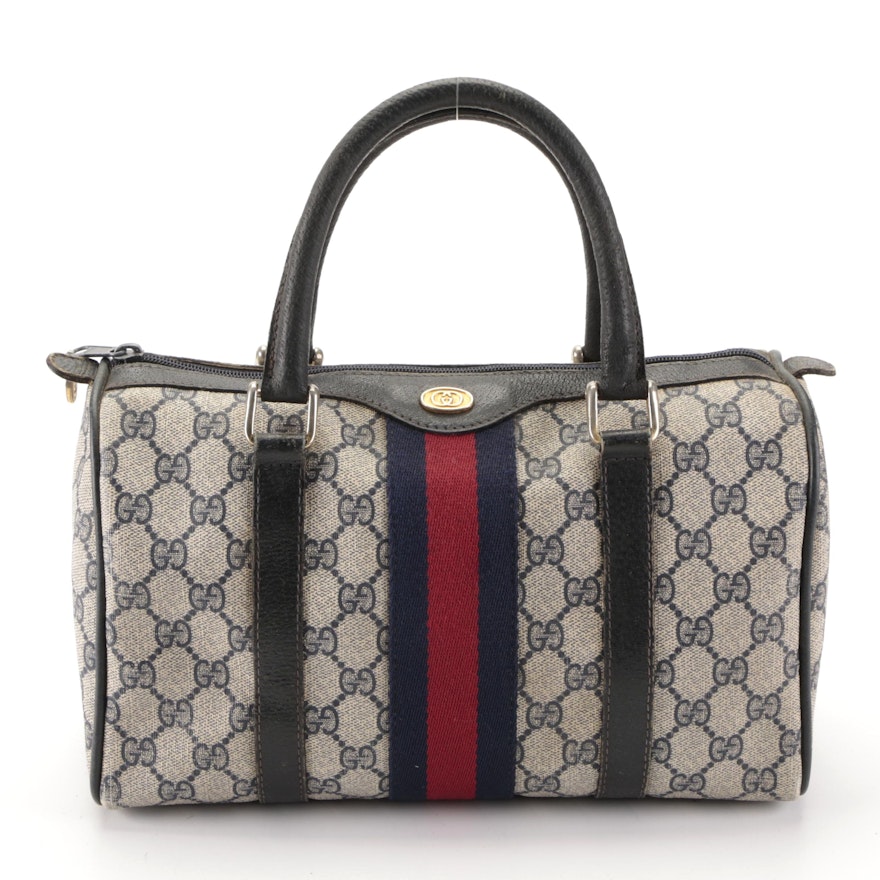 Gucci Accessory Collection Web Boston Bag in GG Supreme Canvas and Leather