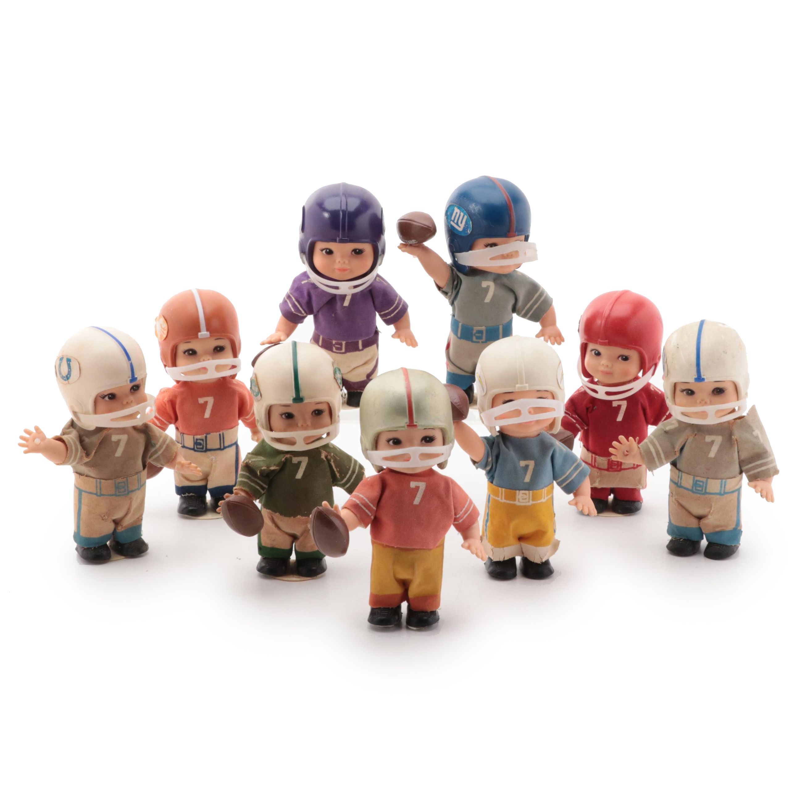 Horsman Windup NFL Teams Football Dolls With Vintage Uniforms, Vintage