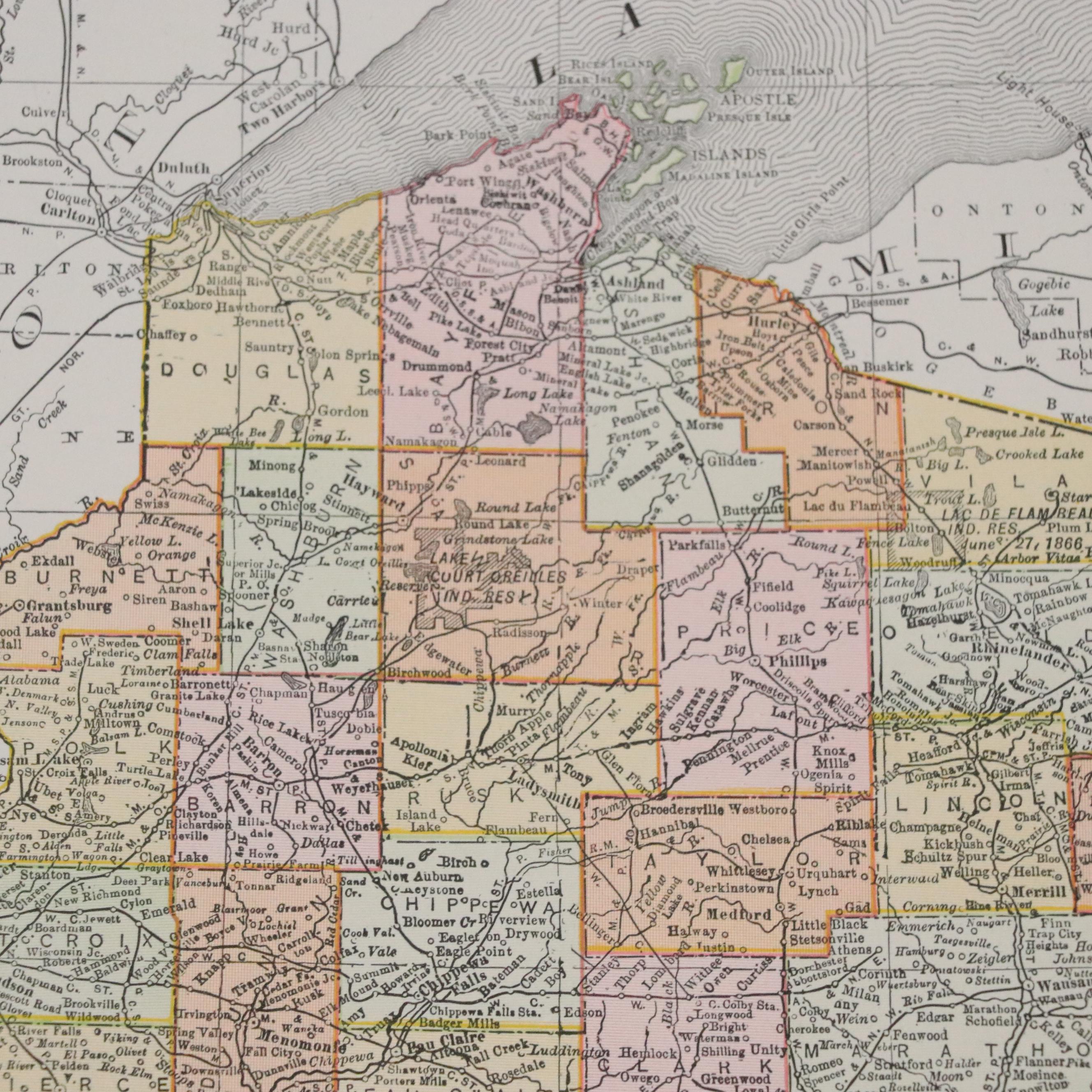 Wisconsin County Lithographic Map
