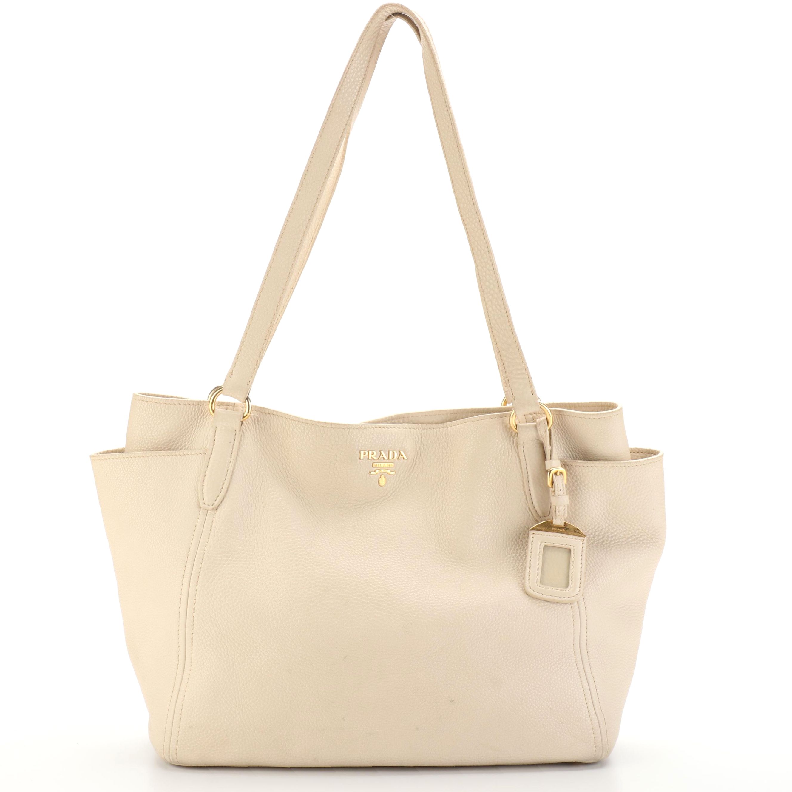 Prada Vitello Daino Leather Side Pocket Tote Bag