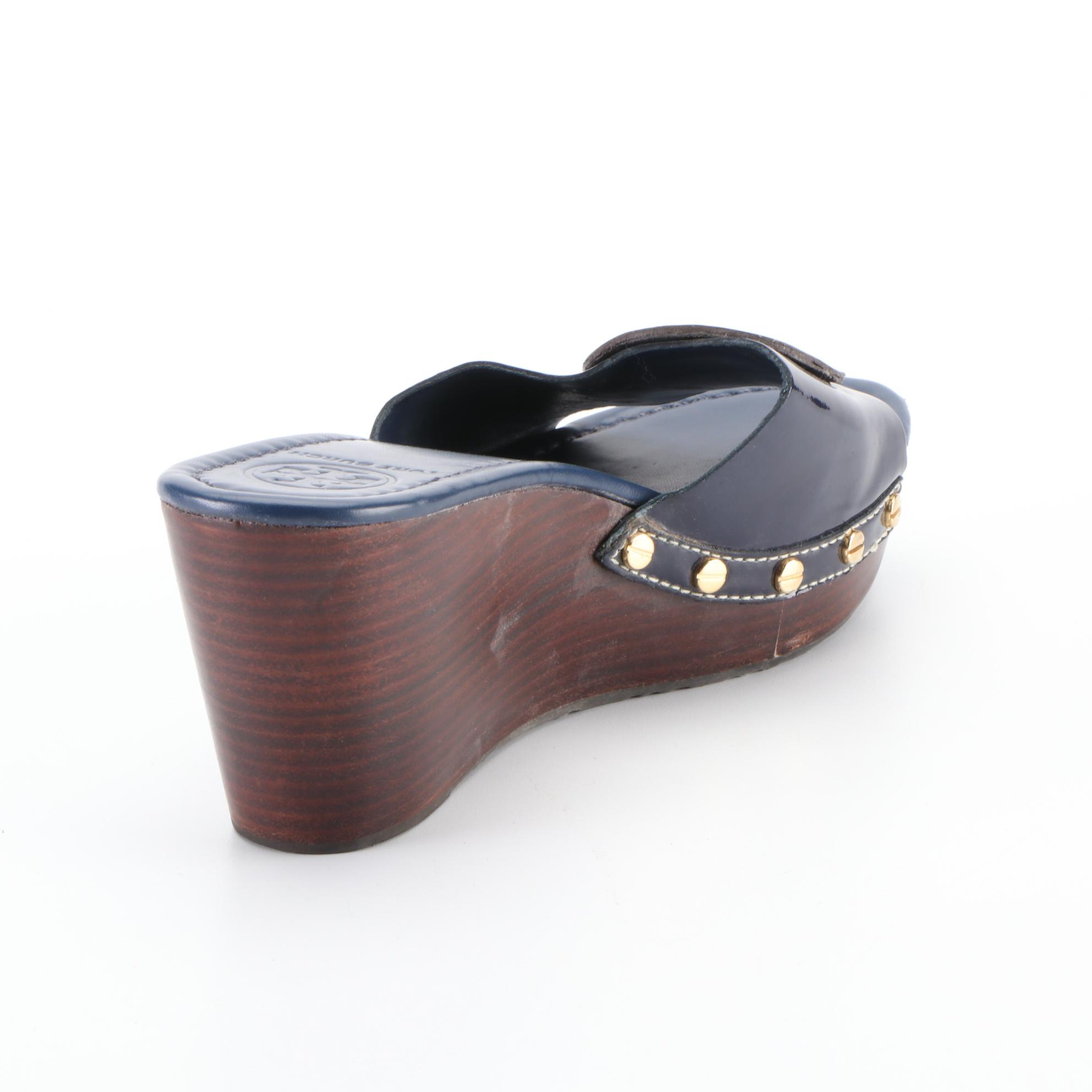 Tory Burch Patti Wedge Sandals in Navy Blue Leather