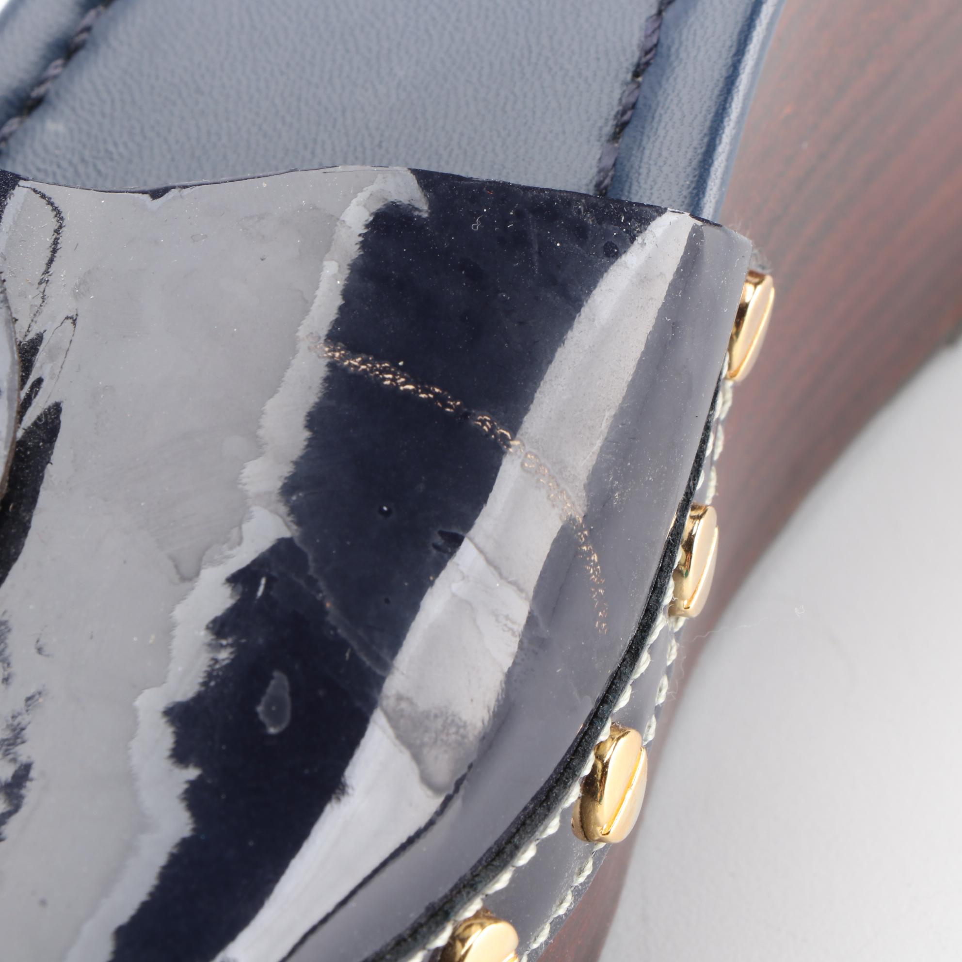 Tory Burch Patti Wedge Sandals in Navy Blue Leather