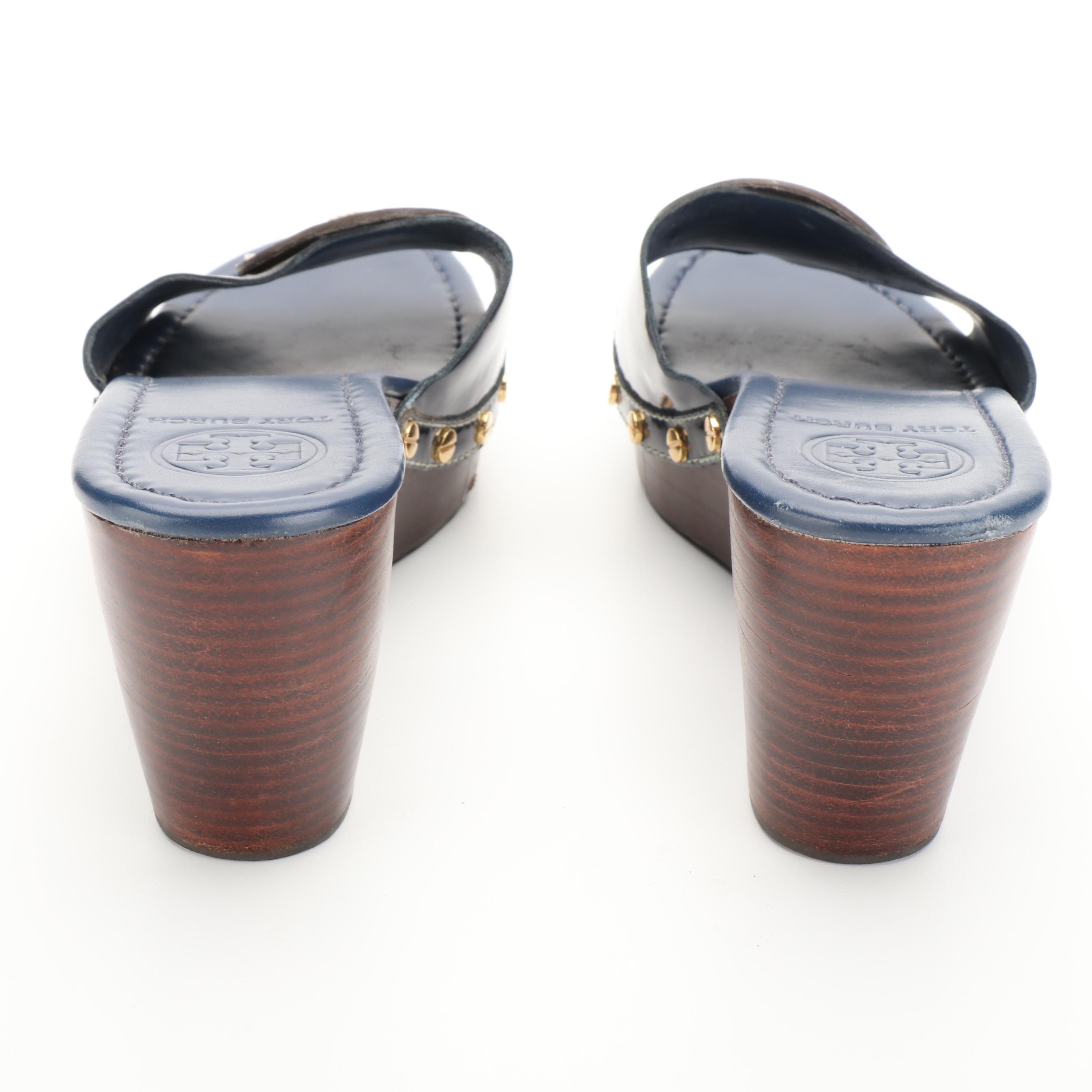 Tory Burch Patti Wedge Sandals in Navy Blue Leather