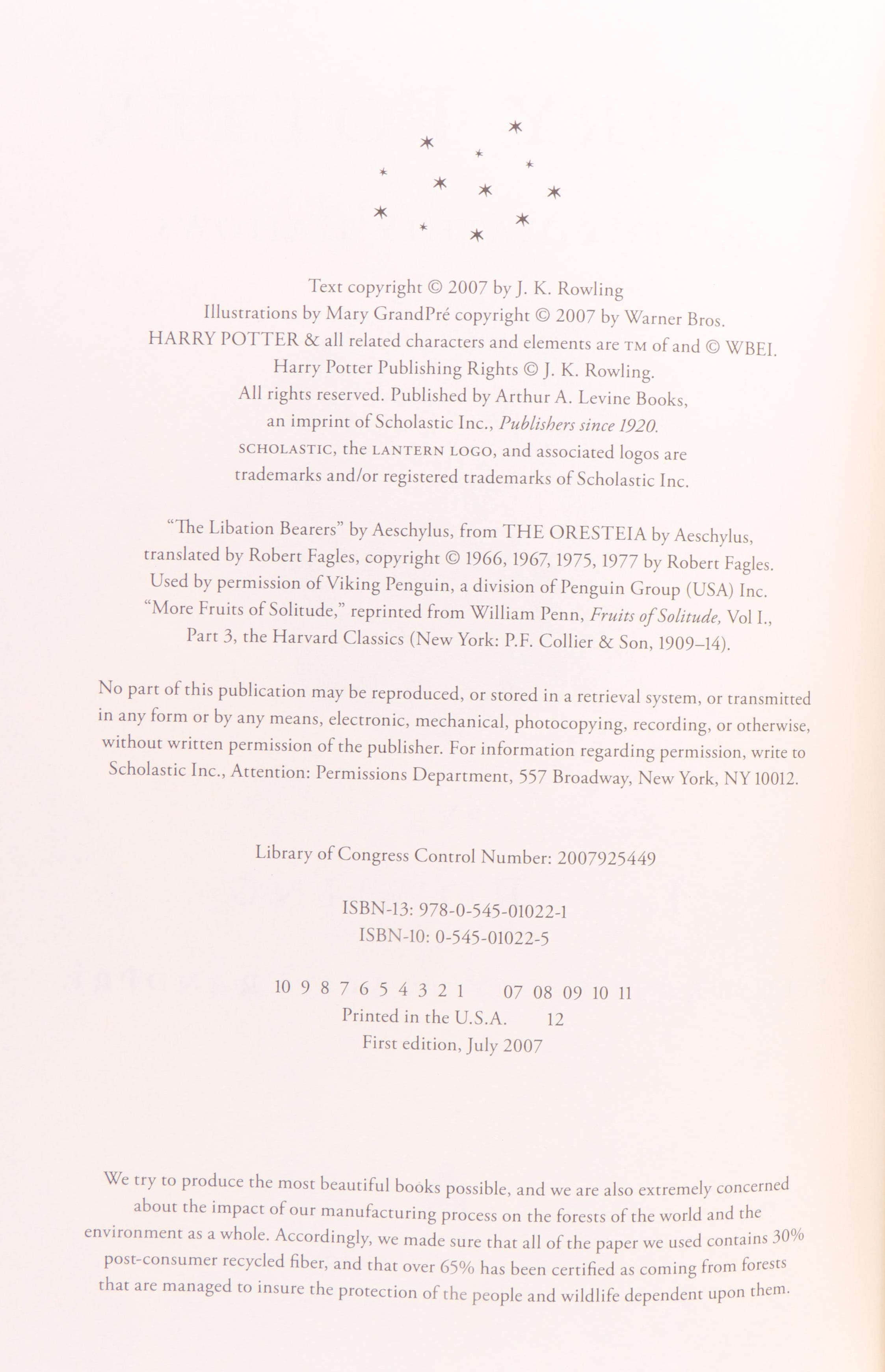 First American Edition "Harry Potter" Complete Series by J. K. Rowling