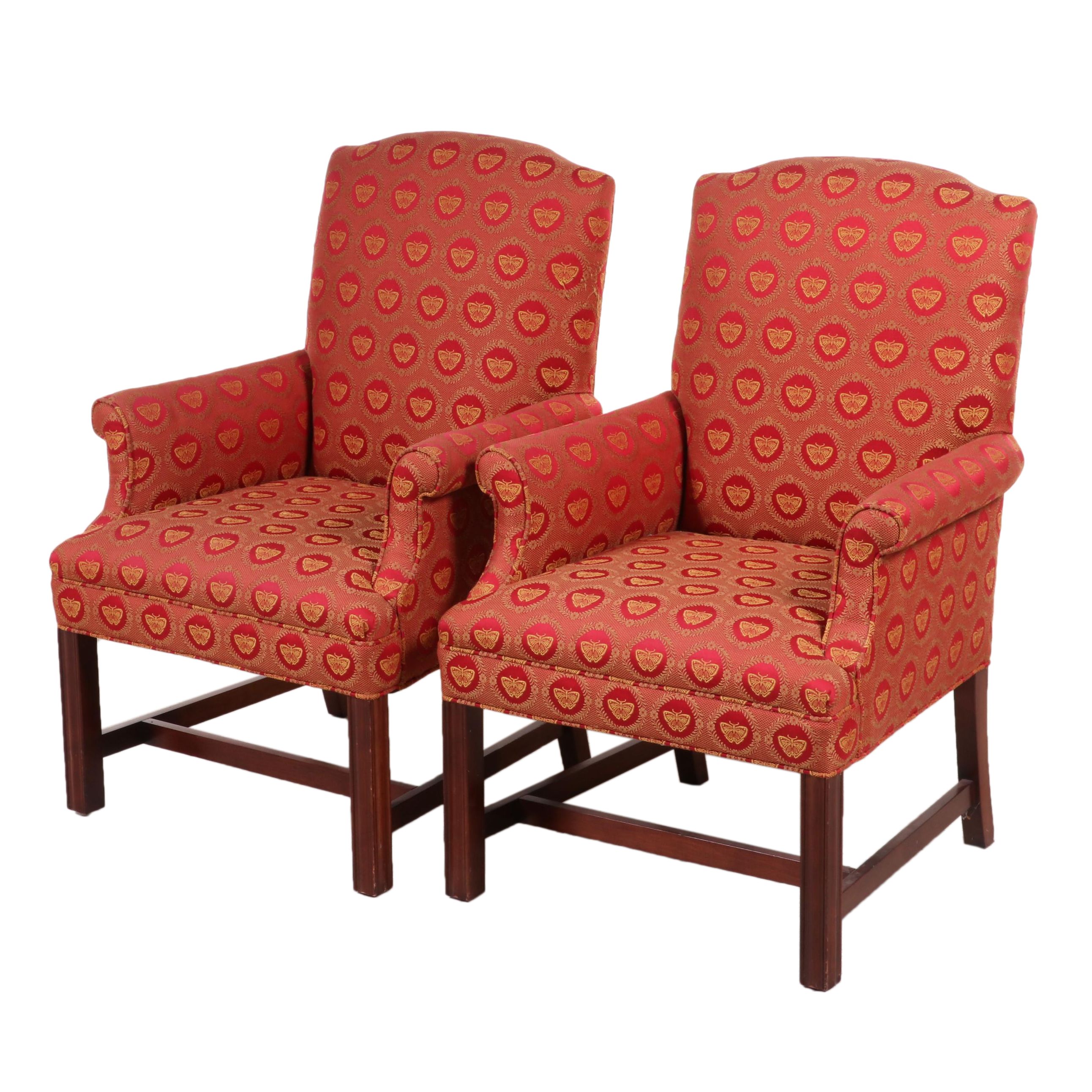 Pair of Beachley Furniture Co. Chippendale Style Custom-Upholstered Armchairs