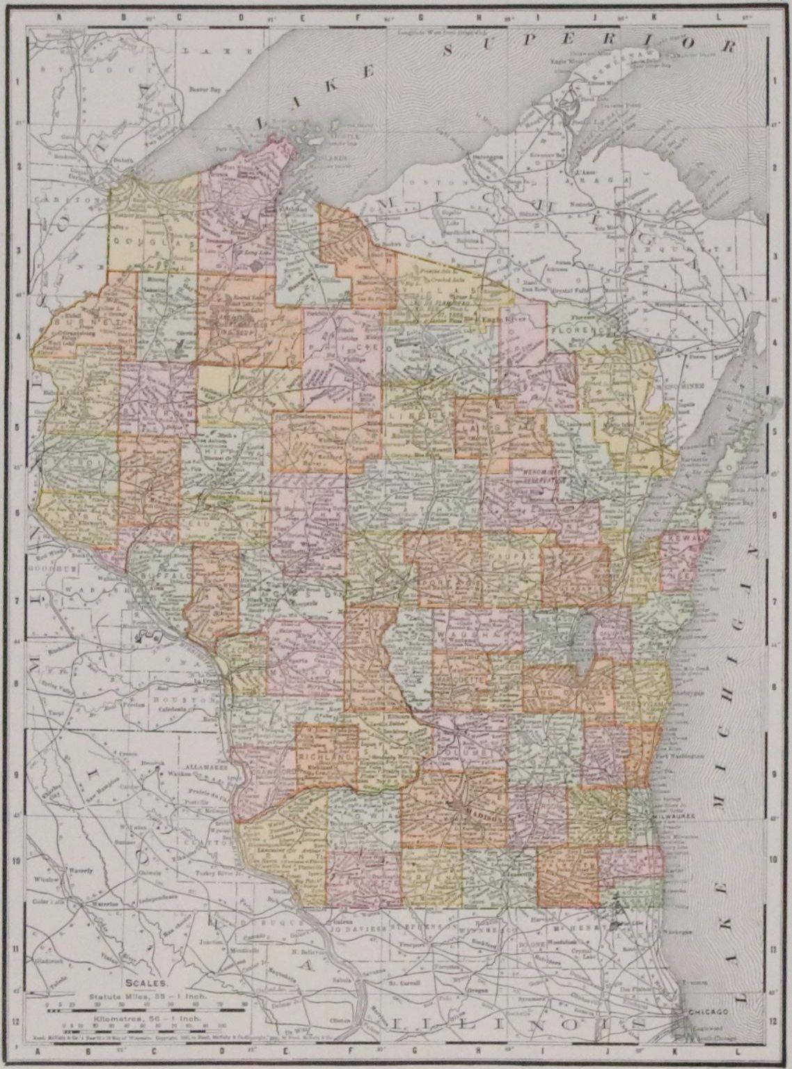 Wisconsin County Lithographic Map