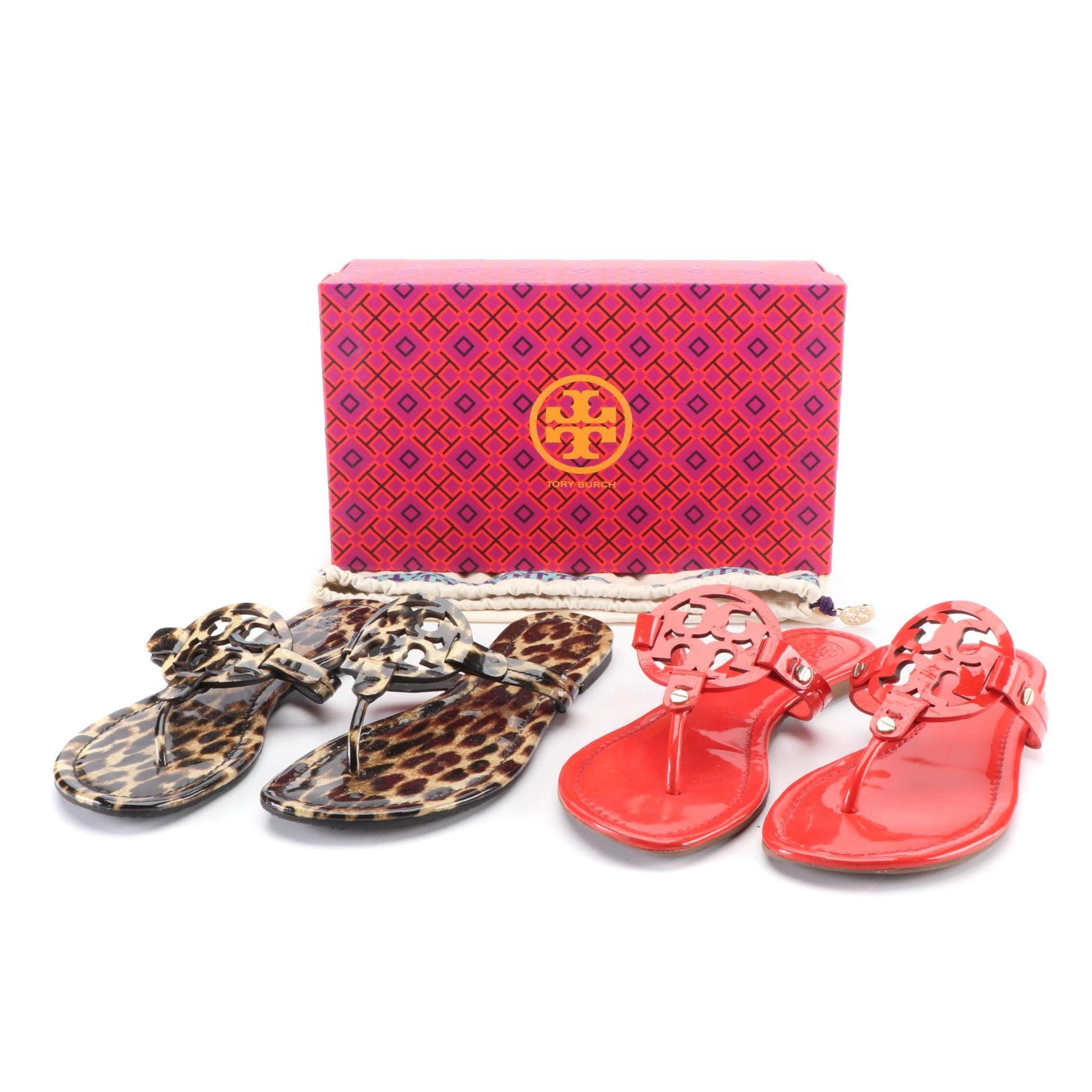 Tory Burch Miller Patent Leather Flat Sandals with Box