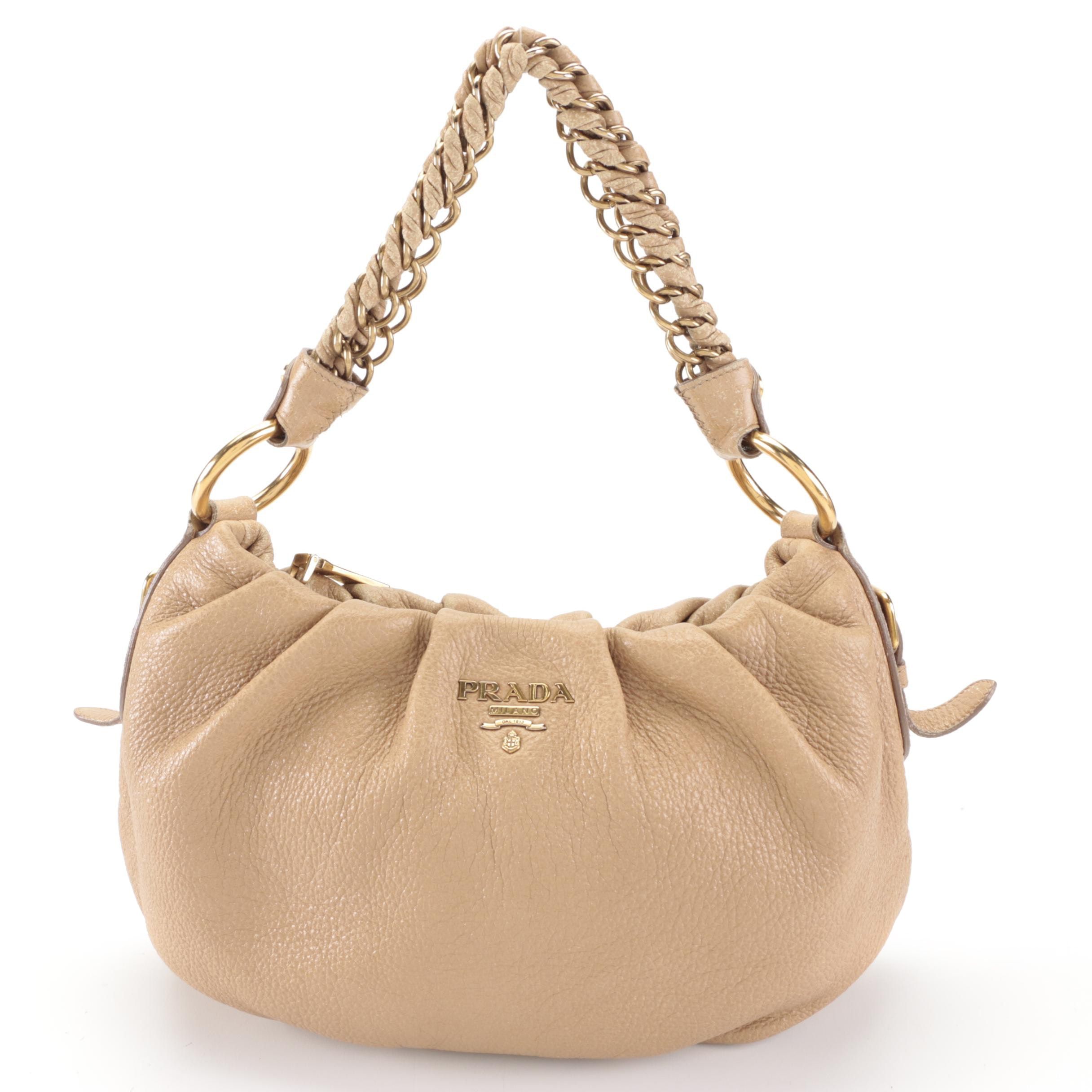 Prada Small Zip Shoulder Bag in Shiny Cervo Lux Deerskin Leather