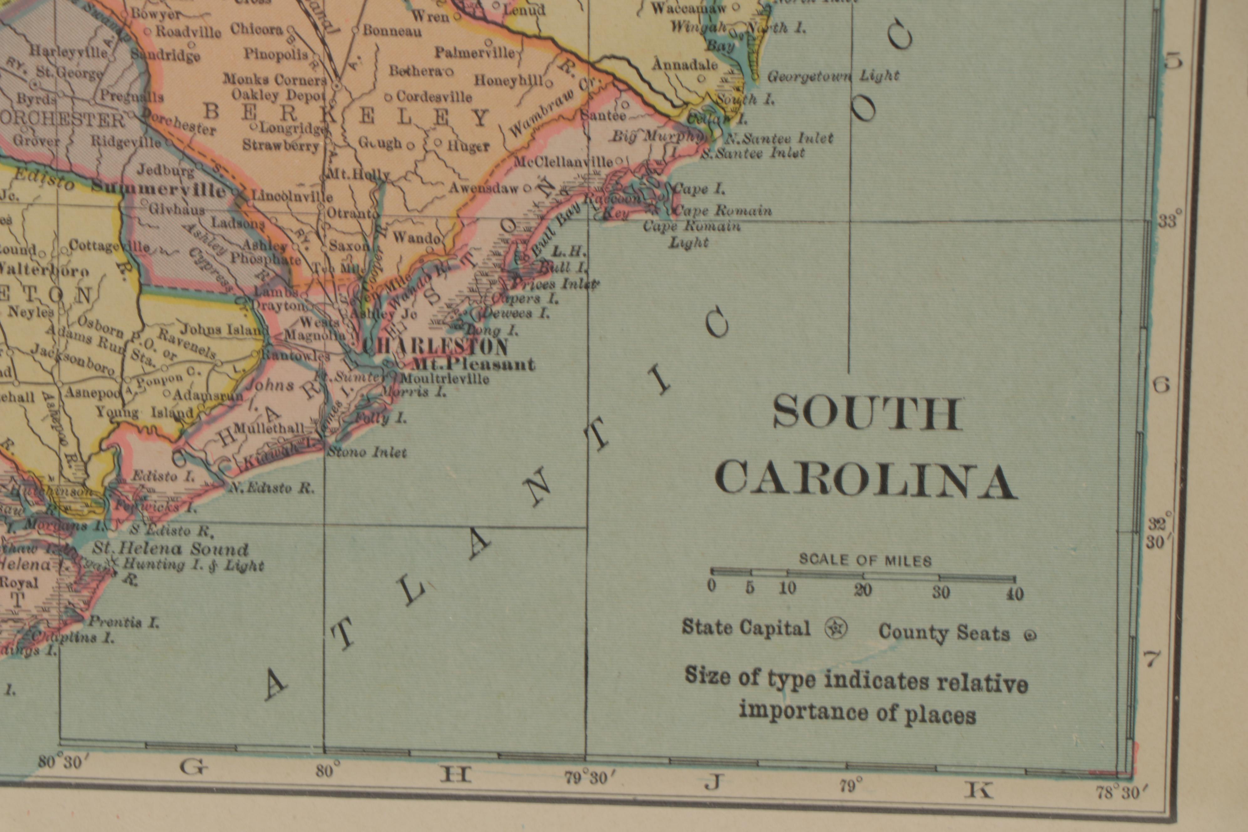 C. S. Hammond Co. Wax Engraving Map of South Carolina, 1908