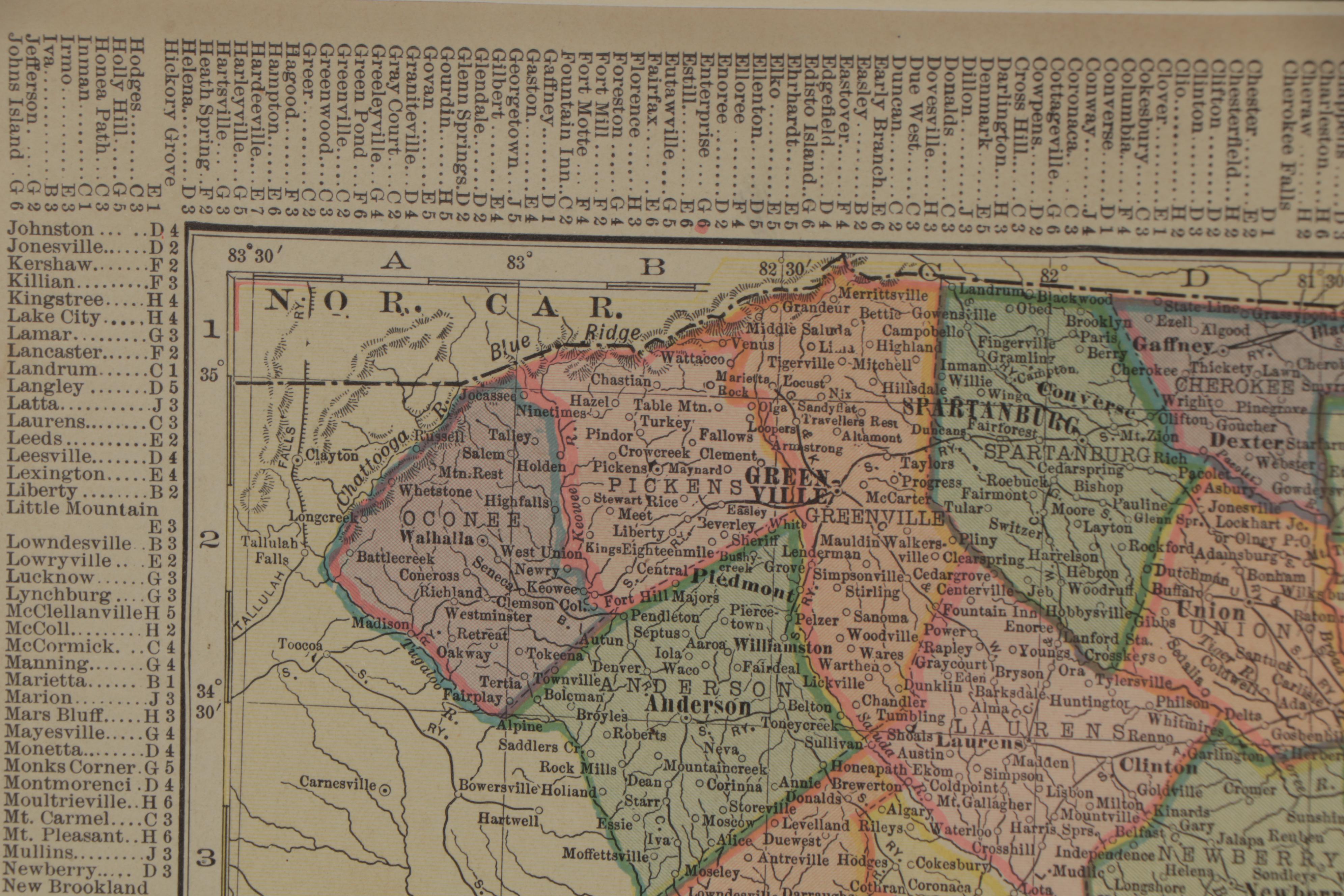 C. S. Hammond Co. Wax Engraving Map of South Carolina, 1908