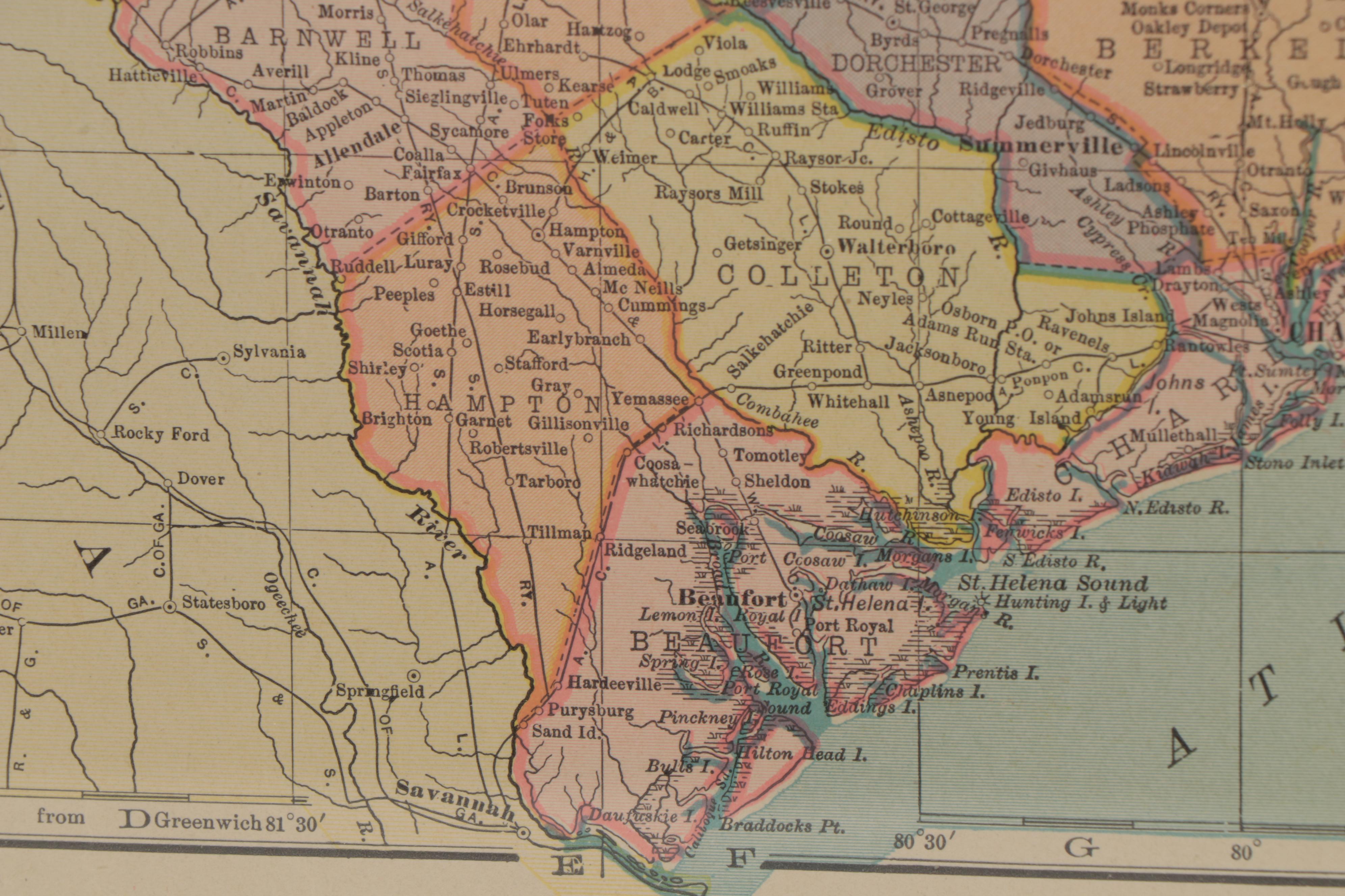 C. S. Hammond Co. Wax Engraving Map of South Carolina, 1908