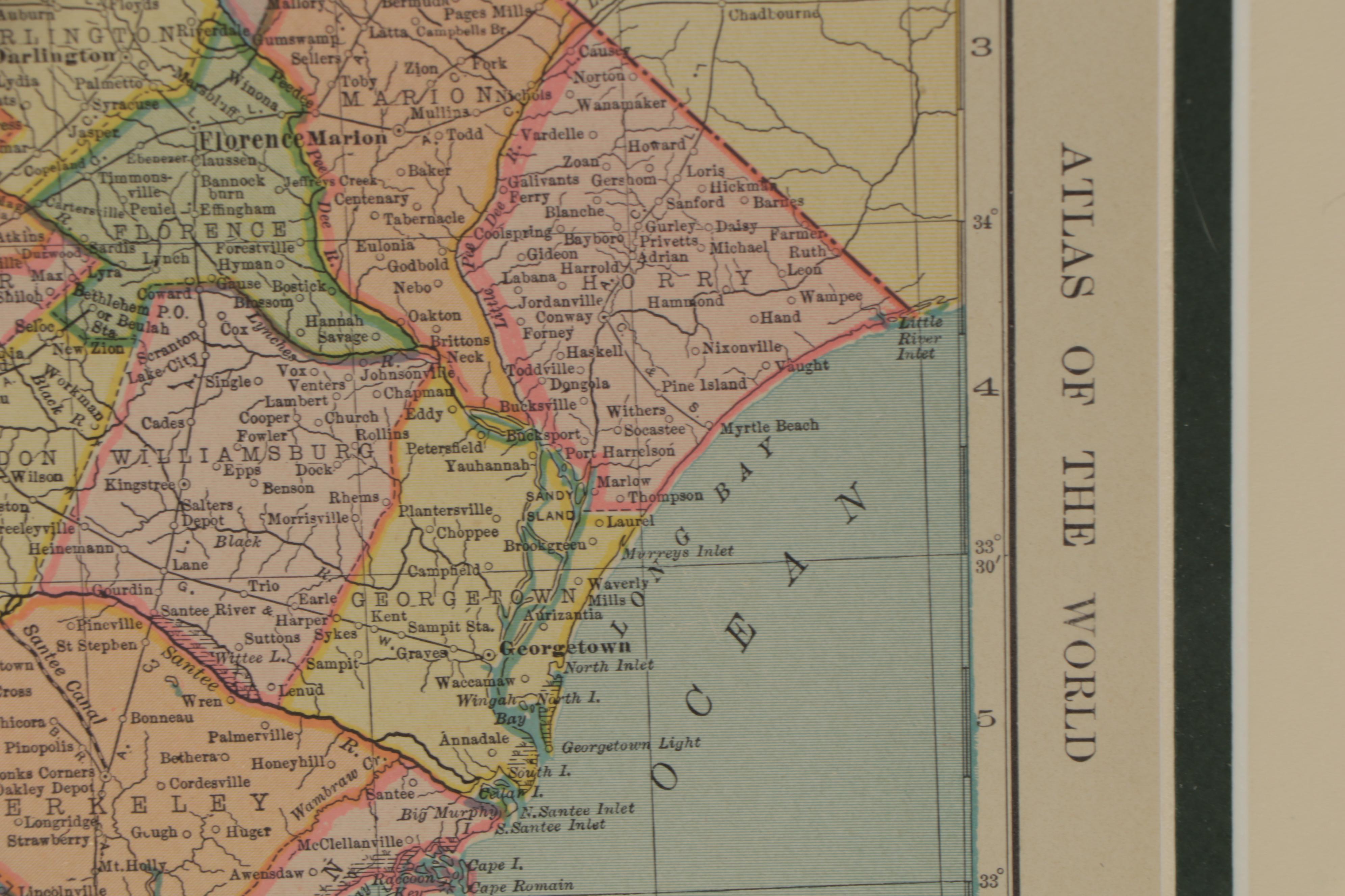 C. S. Hammond Co. Wax Engraving Map of South Carolina, 1908