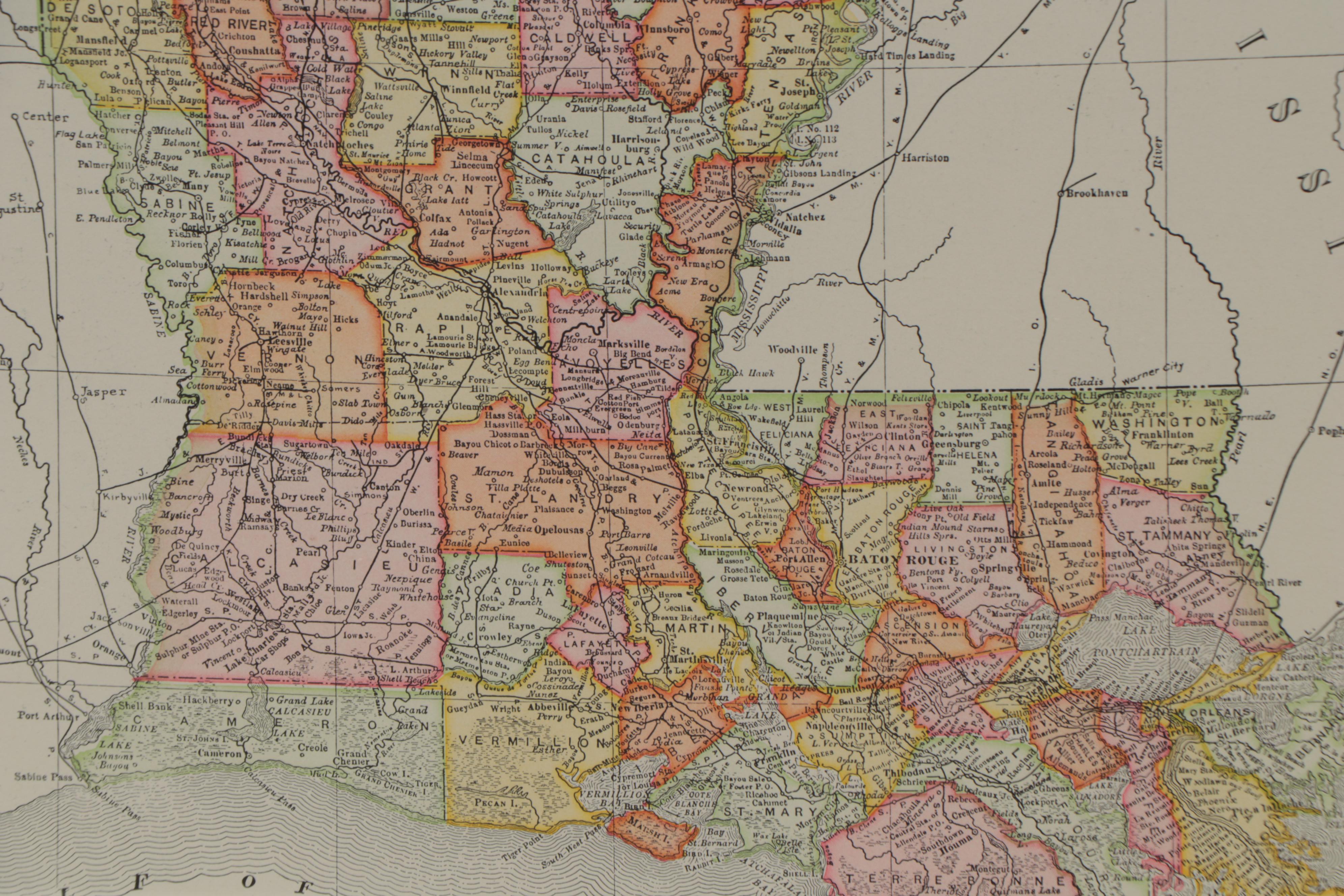 Rand, McNally & Company County Map of Louisiana