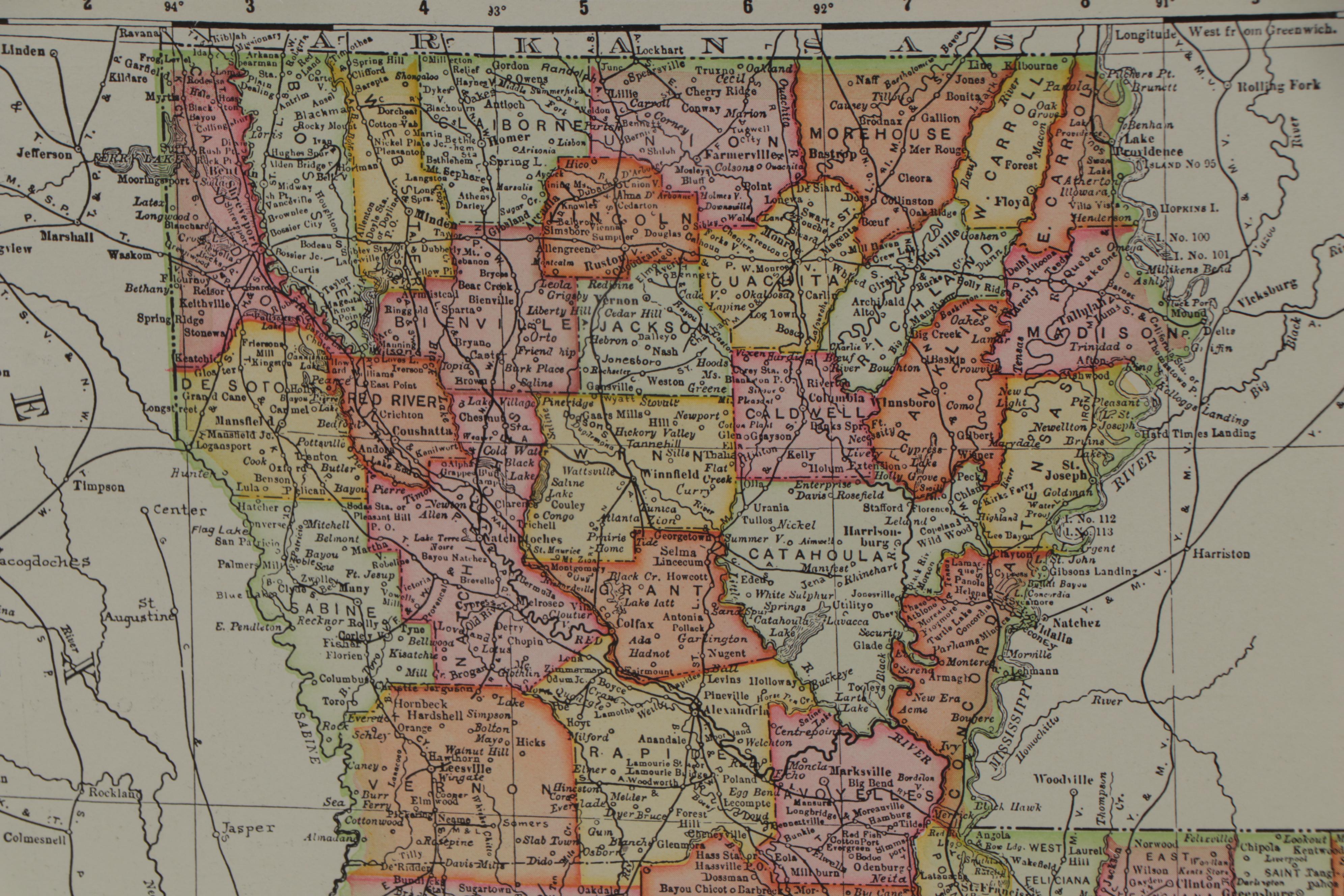 Rand, McNally & Company County Map of Louisiana