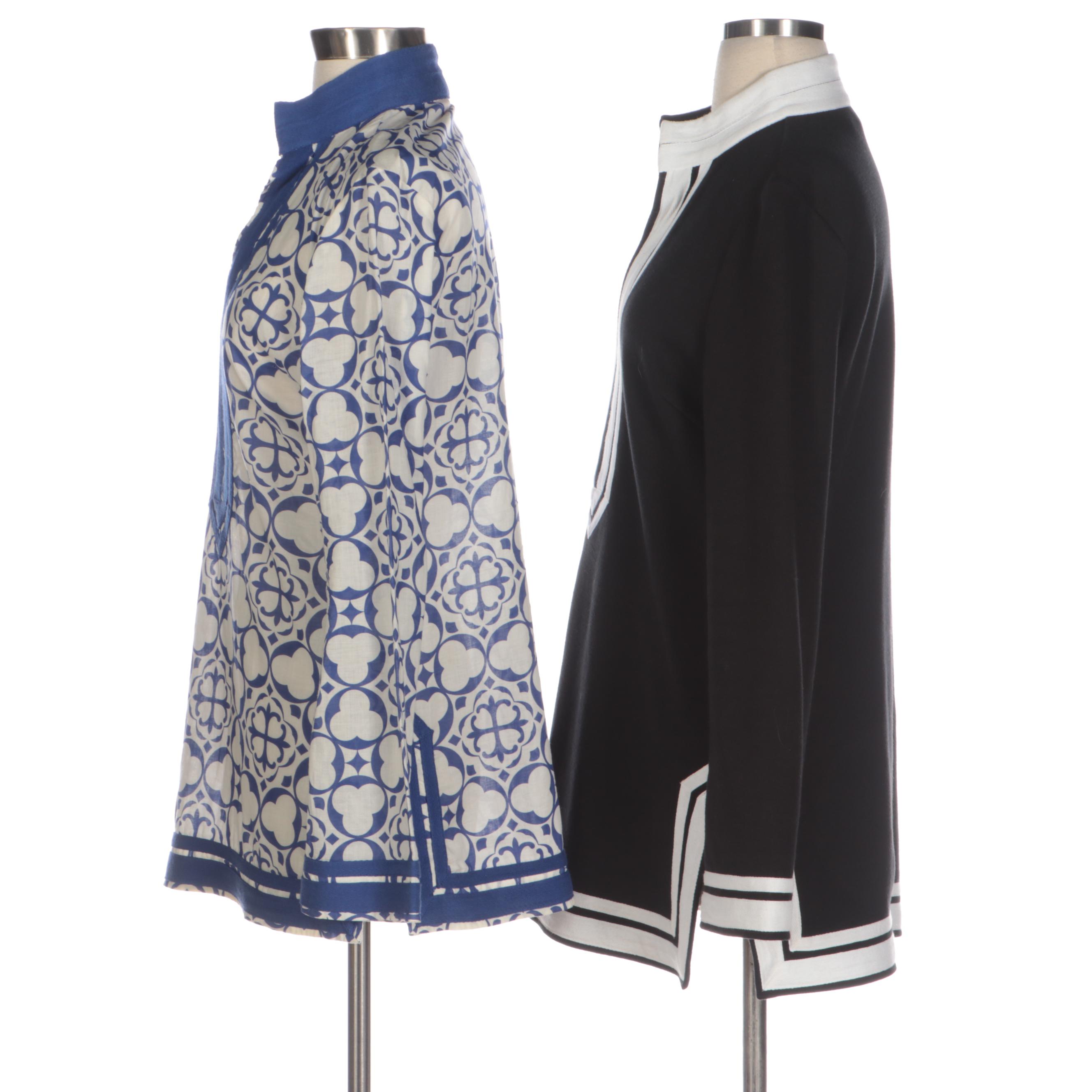 Tory Burch Printed and Contrast Trim Tunics