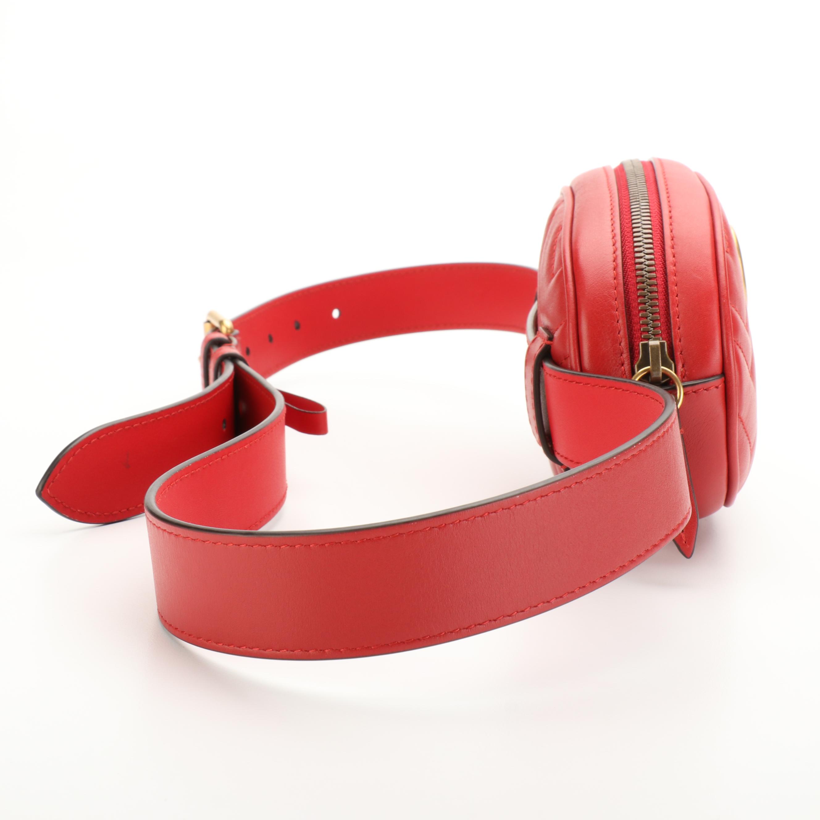 Gucci GG Marmont Belt Bag in Red Matelassé Leather with Box