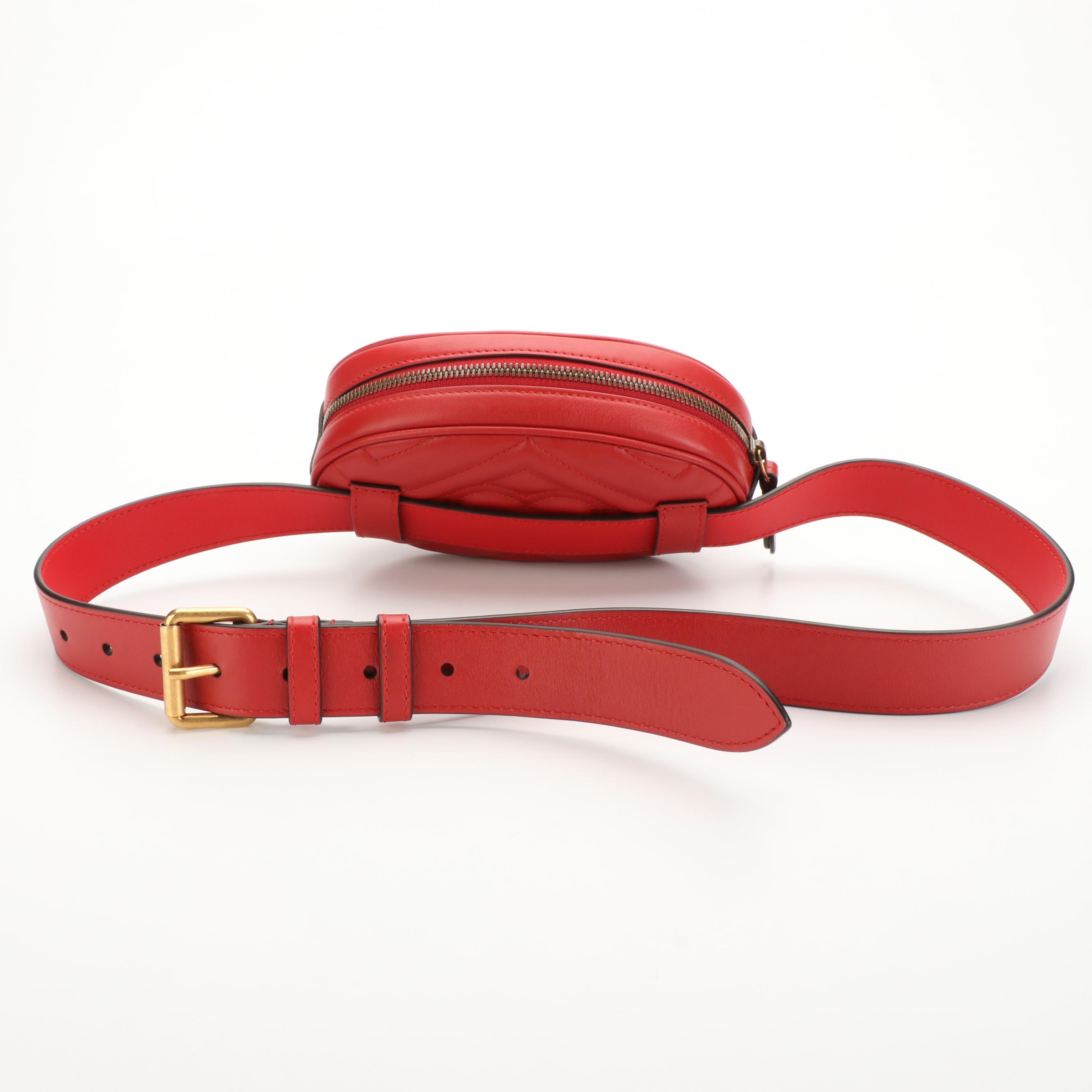 Gucci GG Marmont Belt Bag in Red Matelassé Leather with Box