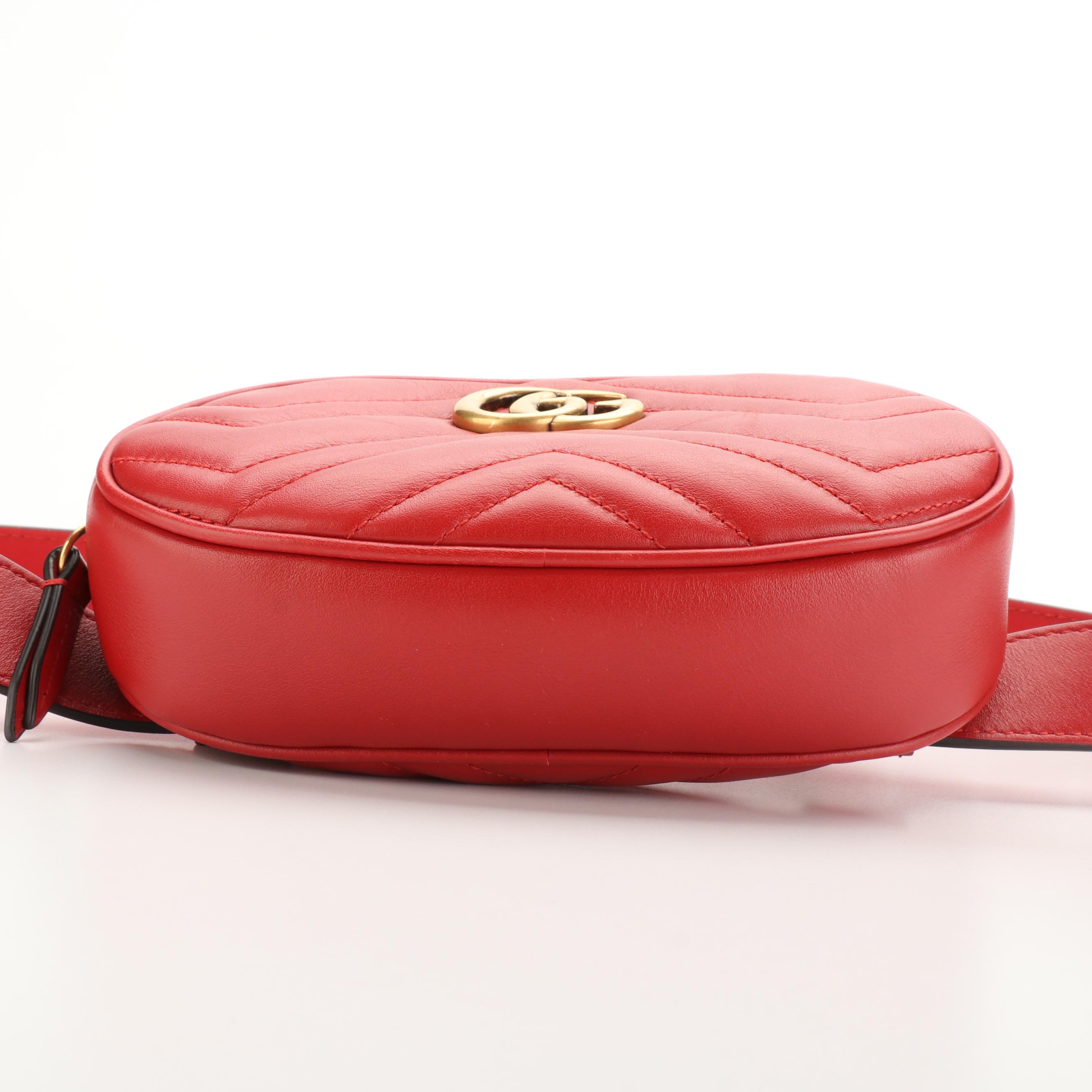 Gucci GG Marmont Belt Bag in Red Matelassé Leather with Box