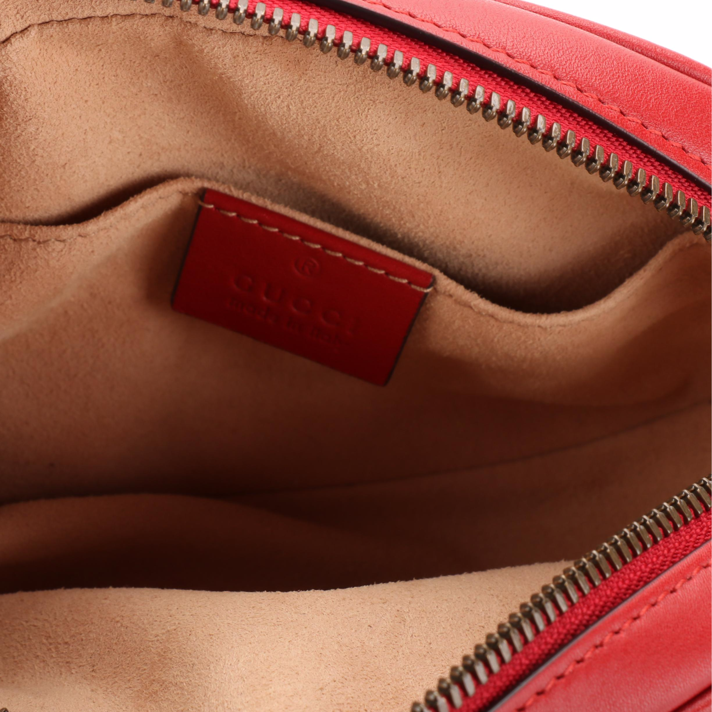 Gucci GG Marmont Belt Bag in Red Matelassé Leather with Box