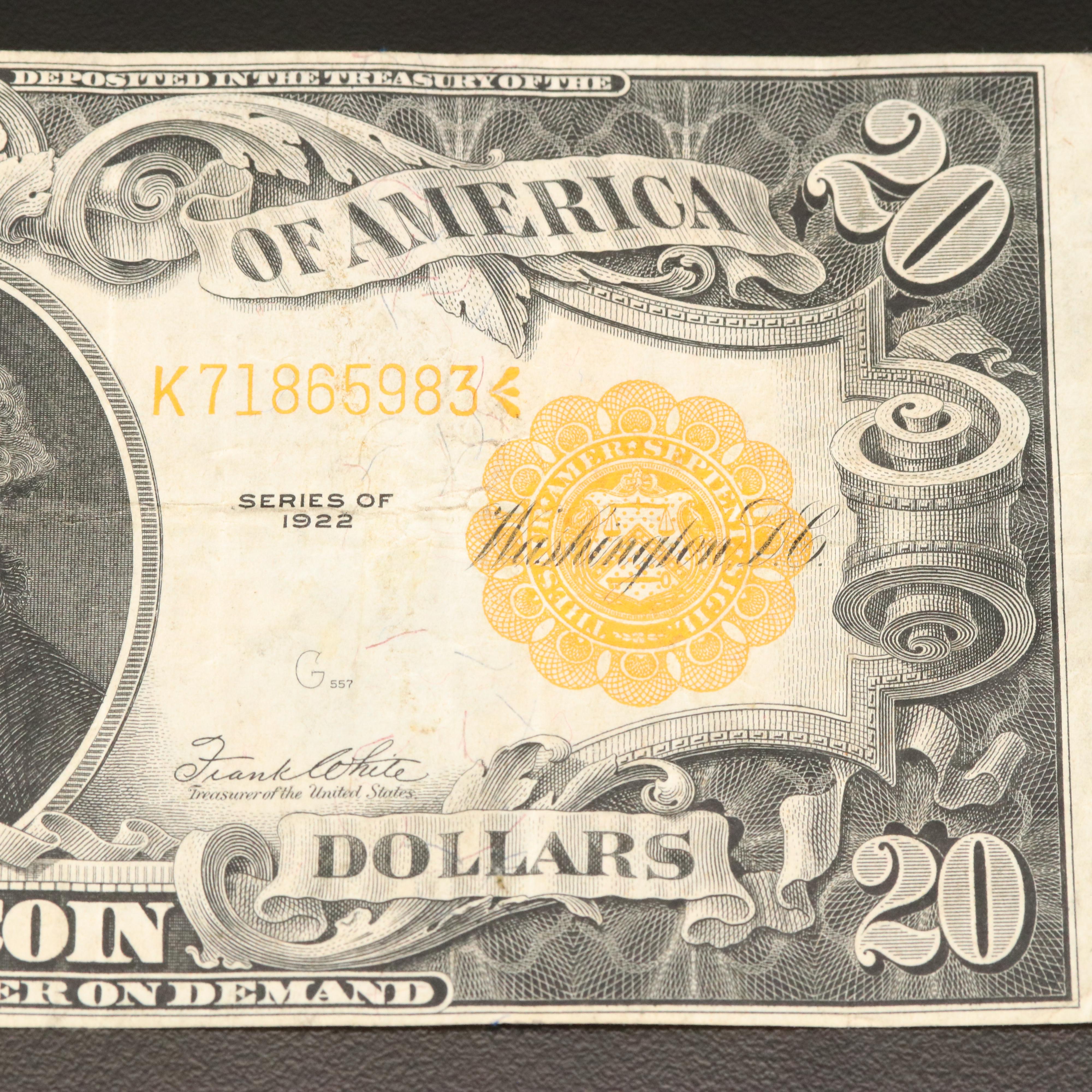 1922 $20 United States Gold Certificate